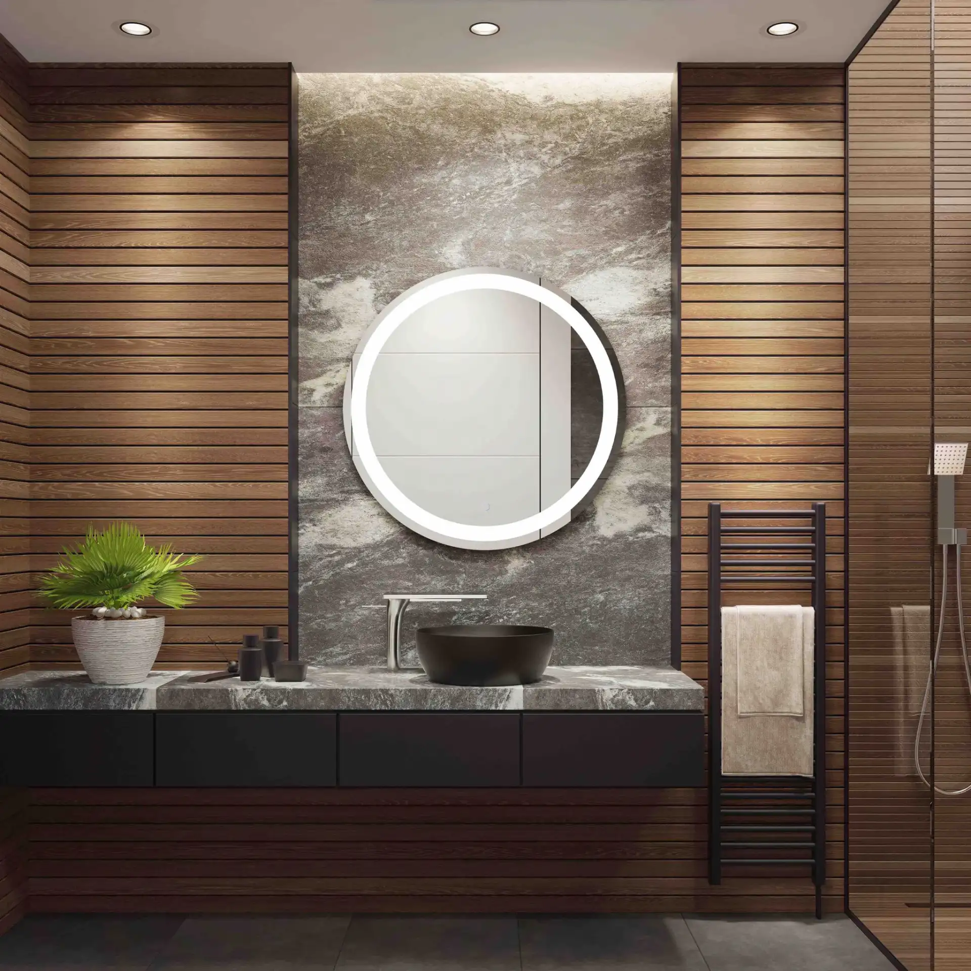 Caspar 30" Led Mirror in Silver / White in a styled room