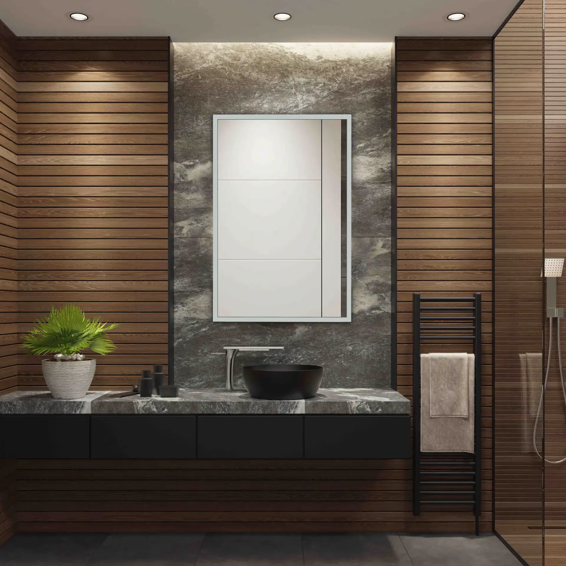Houston 24" Led Mirror in Silver / White, detail view