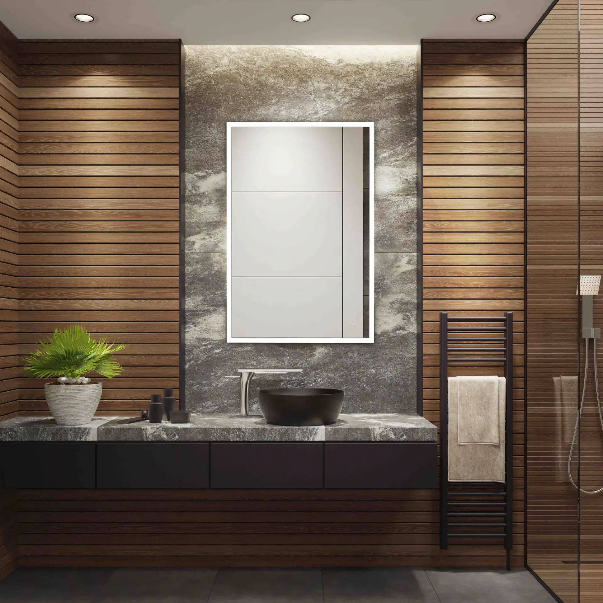 Houston 24" Led Mirror in Silver / White in a styled room