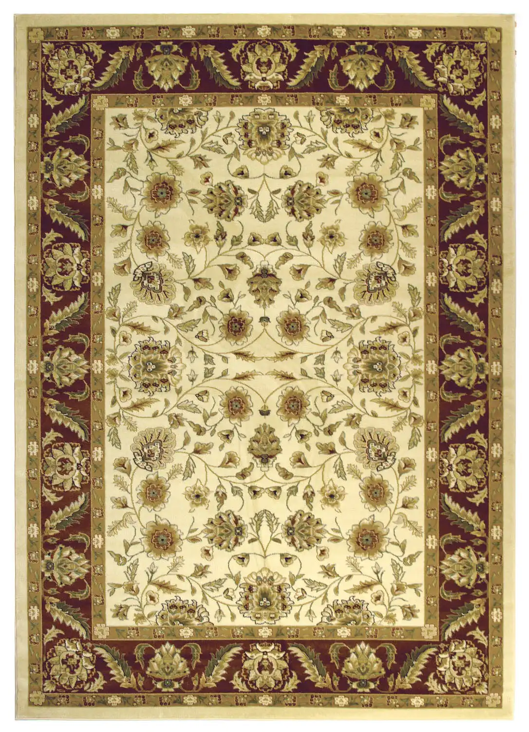 Lyndhurst Classic Floral Bordered Rug in Ivory / Red