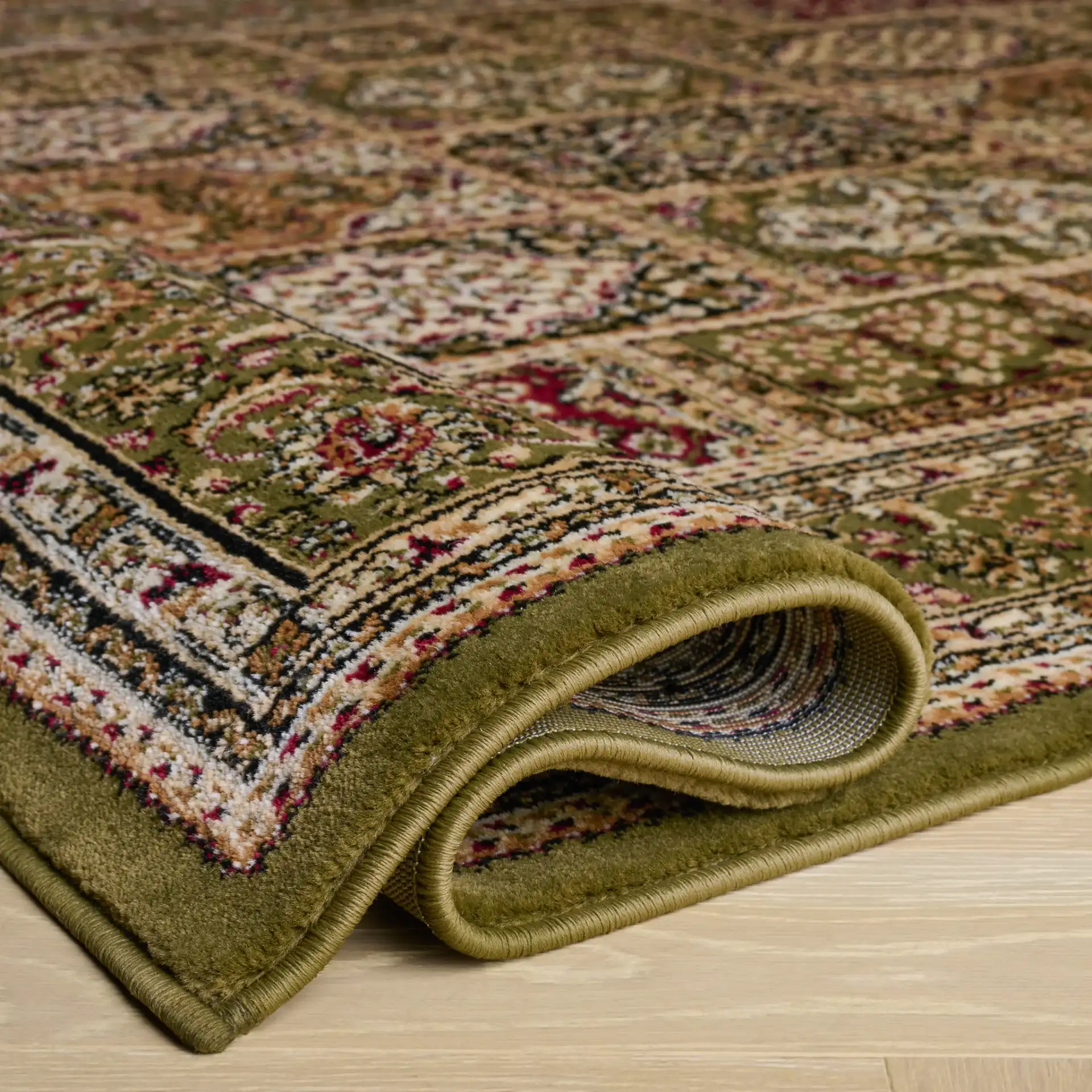 Lyndhurst Panel Rug in Multicolor / Green in a styled room