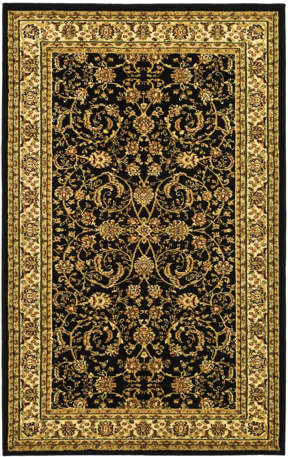 Lyndhurst Arabesque Bordered Rug in Black / Ivory