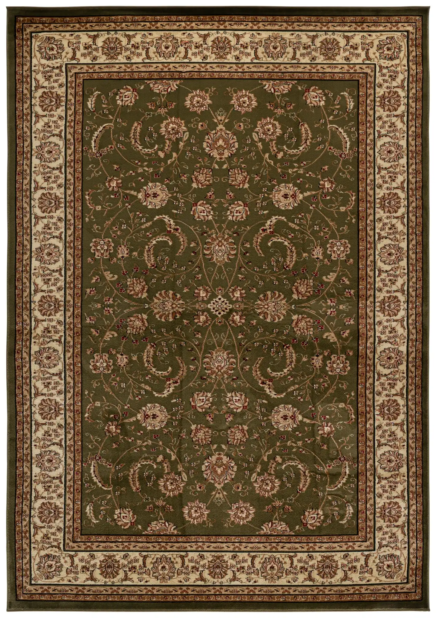Lyndhurst Arabesque Bordered Rug in Sage / Ivory