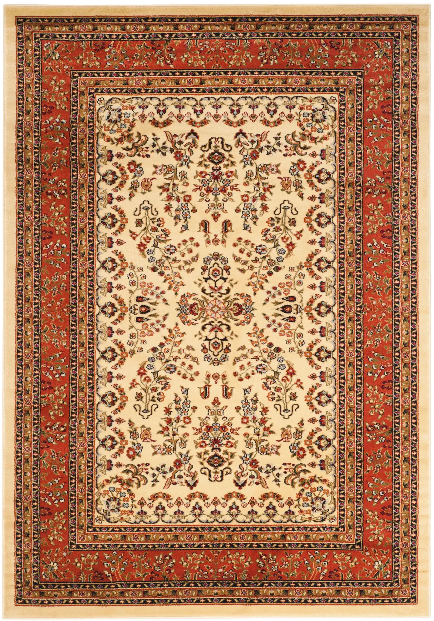 Lyndhurst Bordered Floral Rug in Ivory / Rust