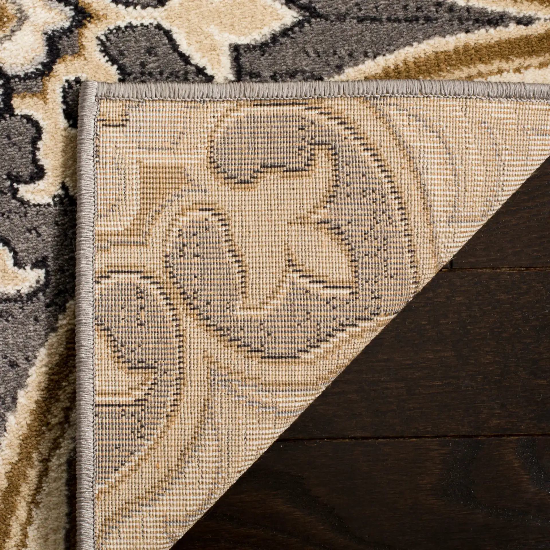 Lyndhurst Circular Tile Rug in Light Gray / Beige in a styled room