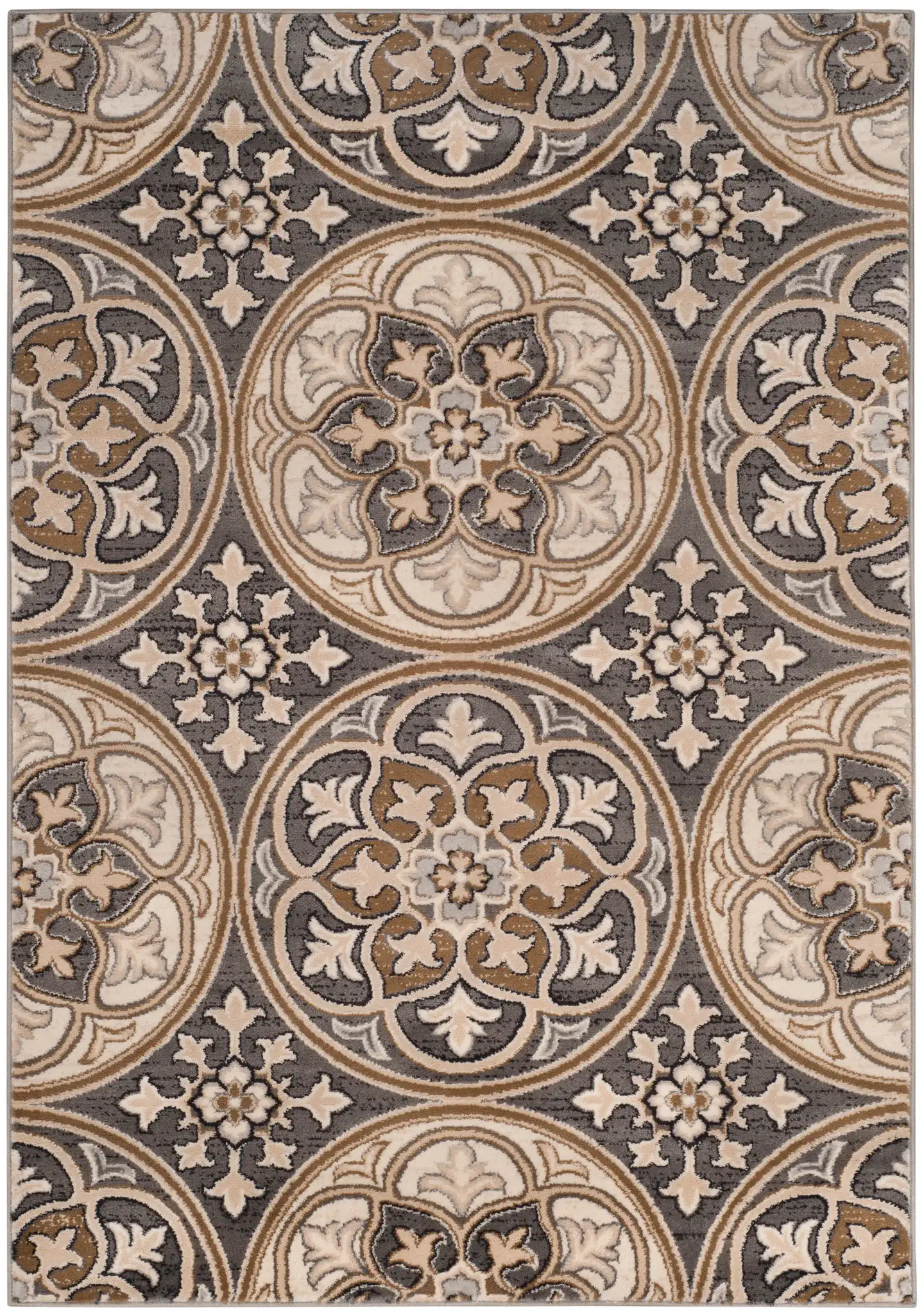 Lyndhurst Circular Tile Rug in Light Gray / Beige