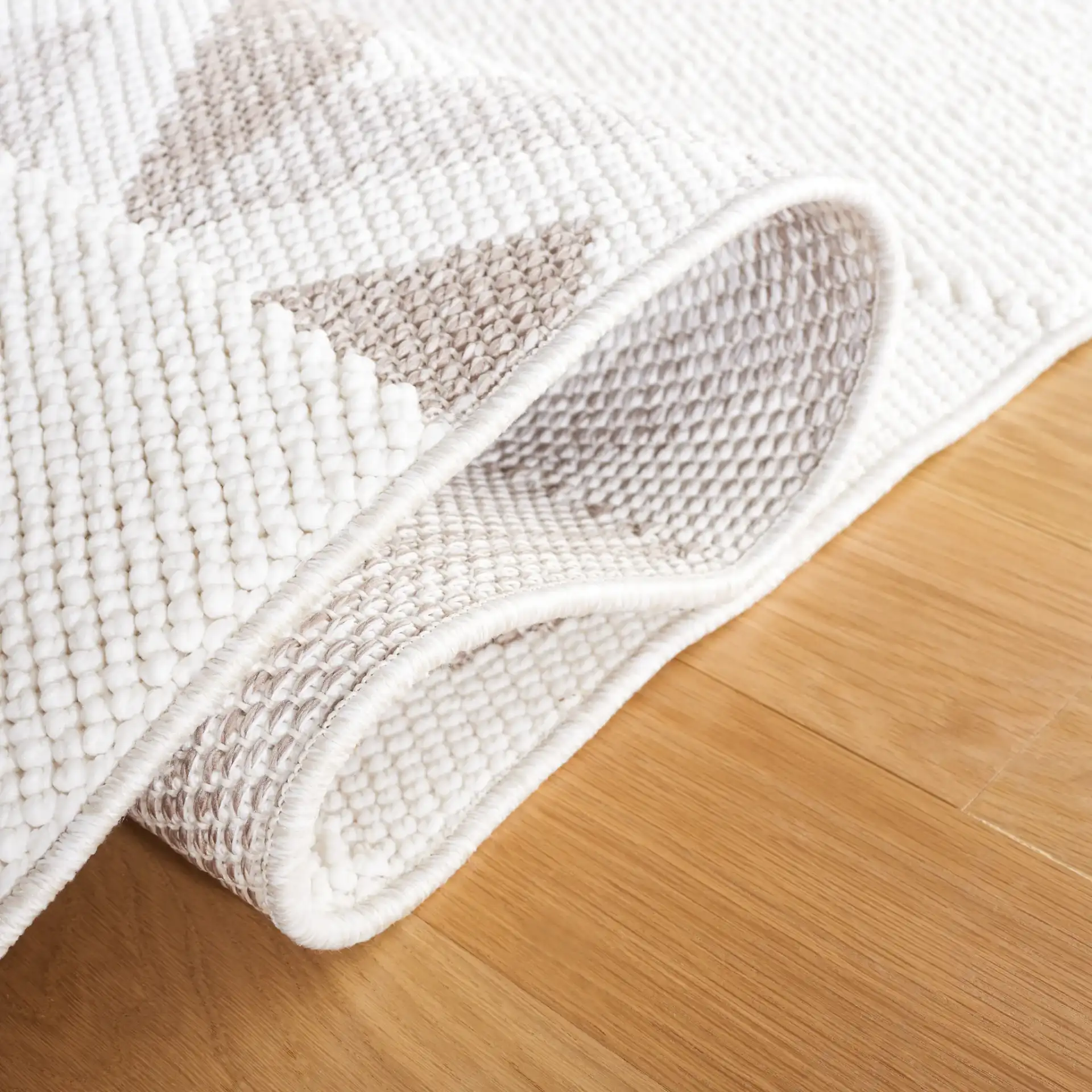 Lotus Banded Chevron Rug in Ivory / Beige in a styled room