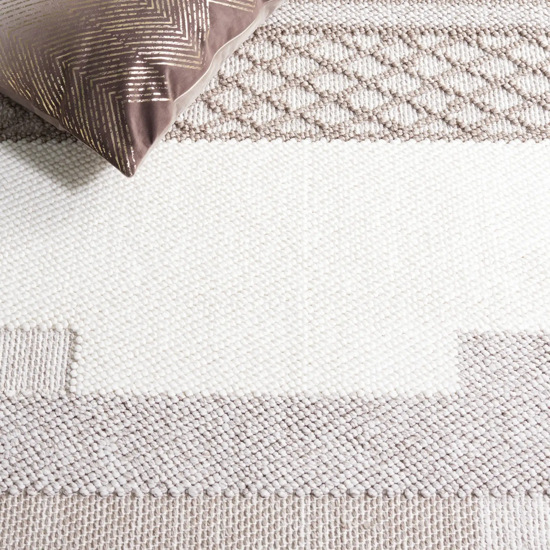Lotus Banded Tribal Rug in Ivory / Beige in a styled room