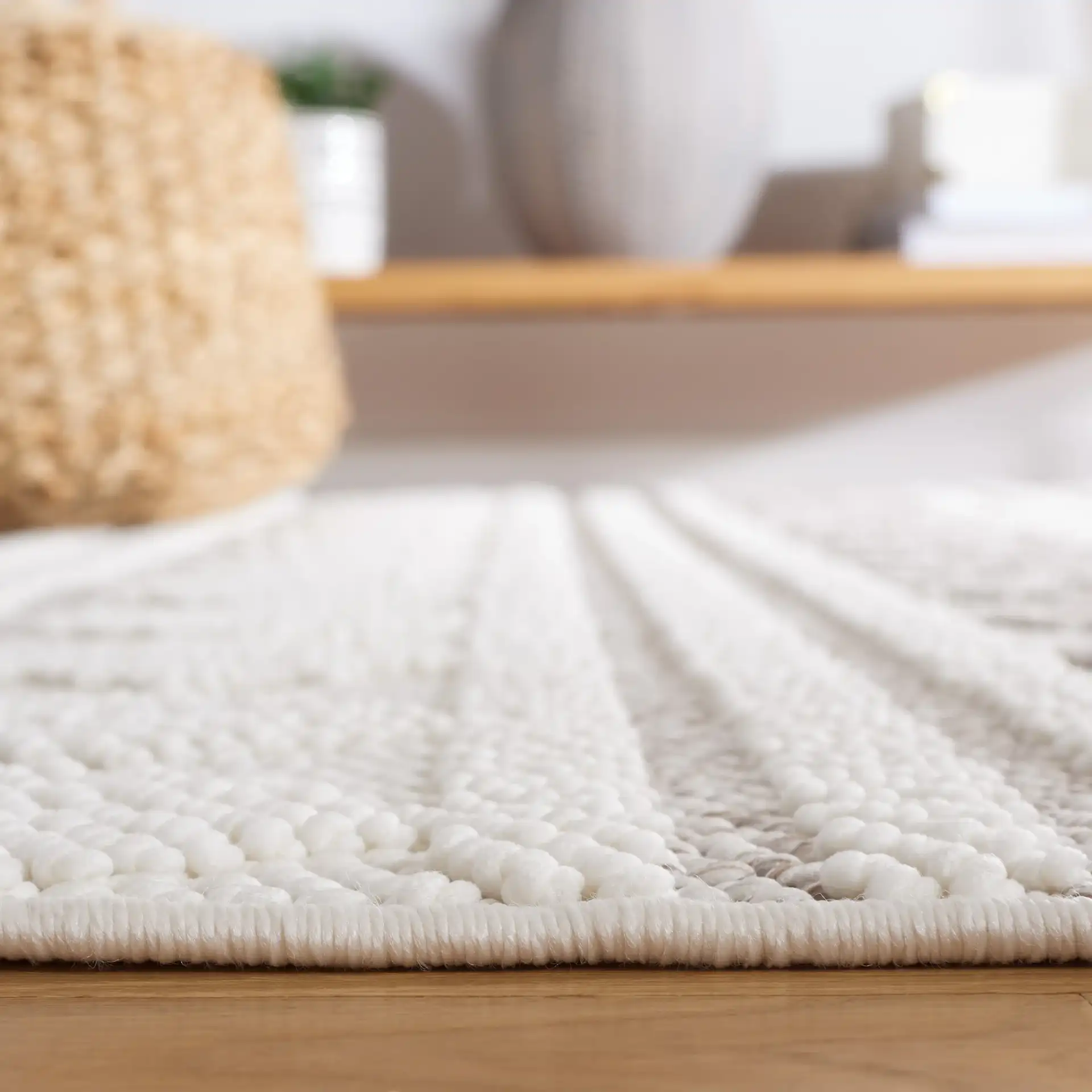 Lotus Scandinavian Diamond Rug in Ivory / Beige in a styled room
