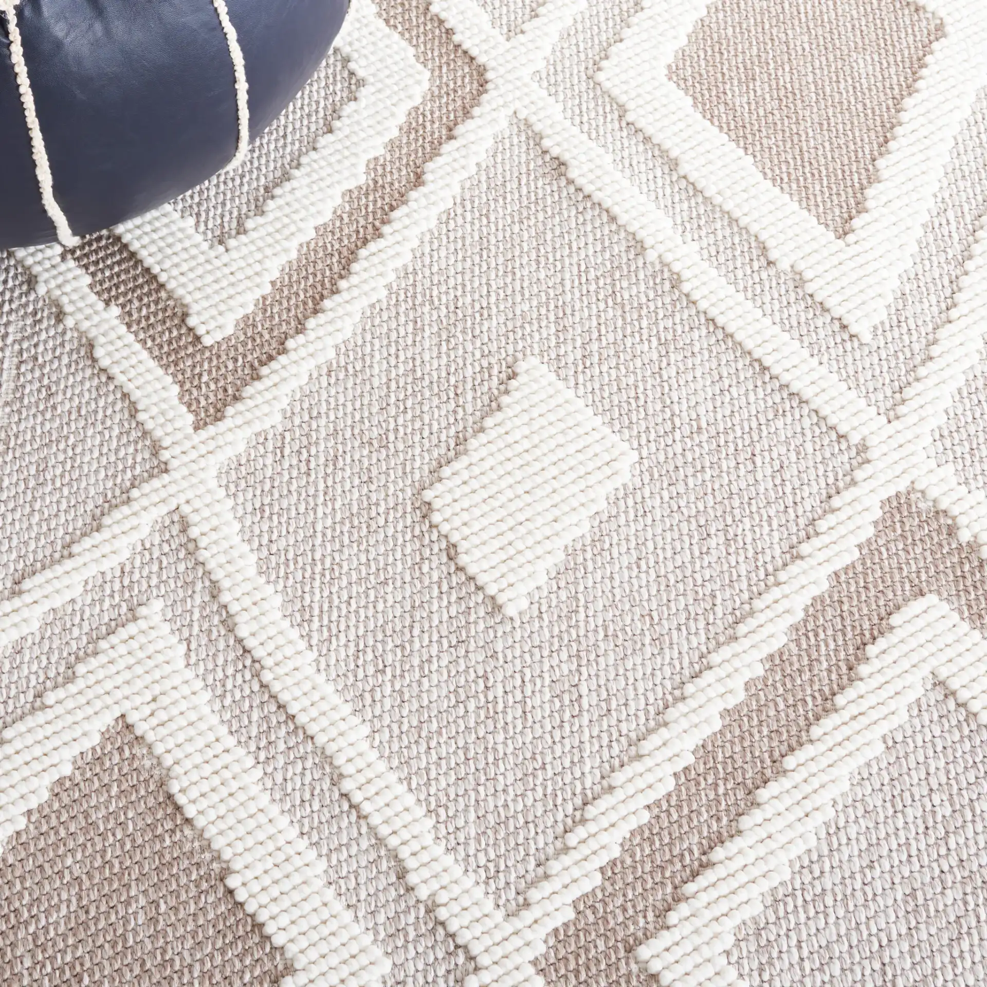Lotus Nested Diamond Lattice Rug in Beige / Ivory in a styled room