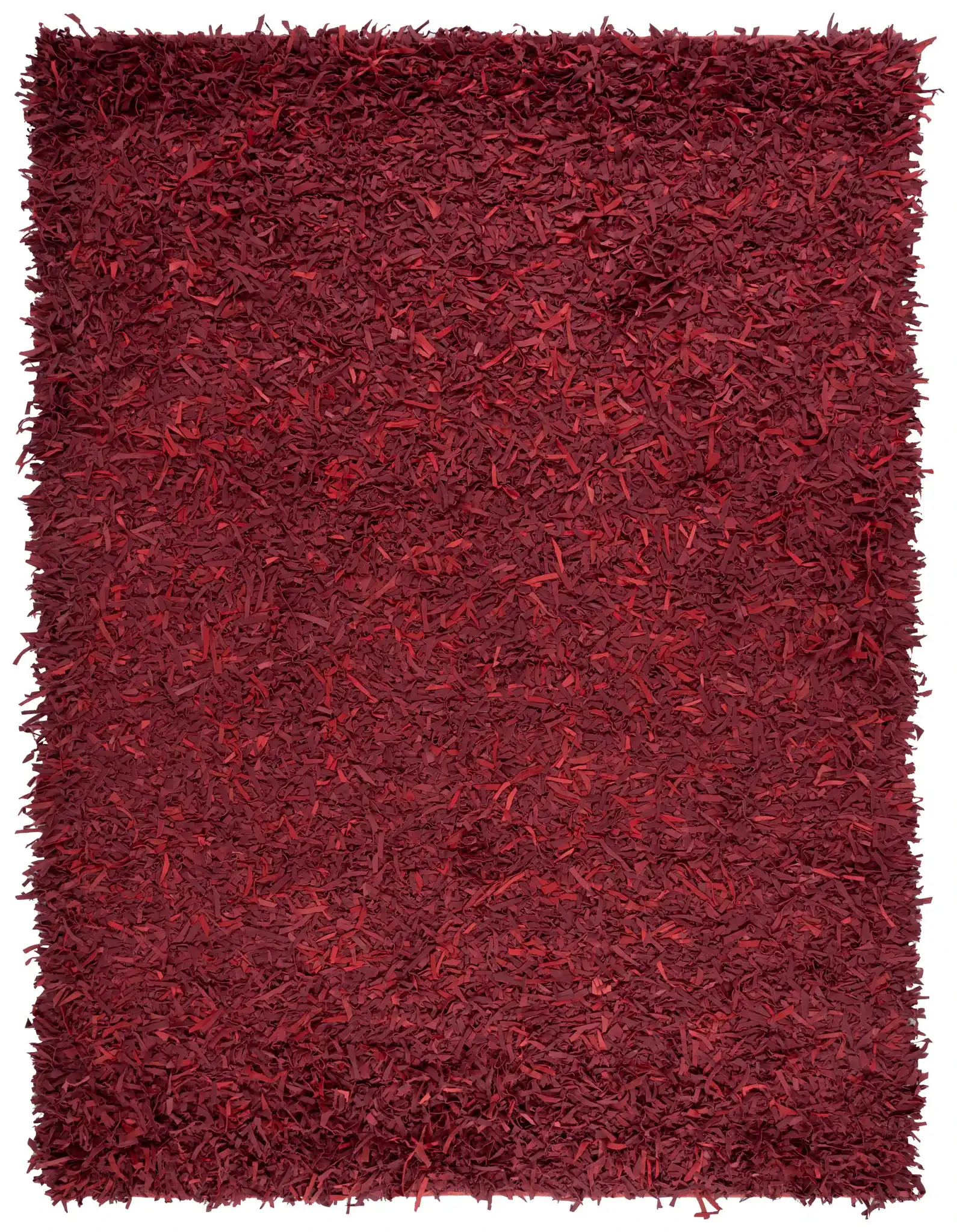 Leather Shag Solid Rug in Red