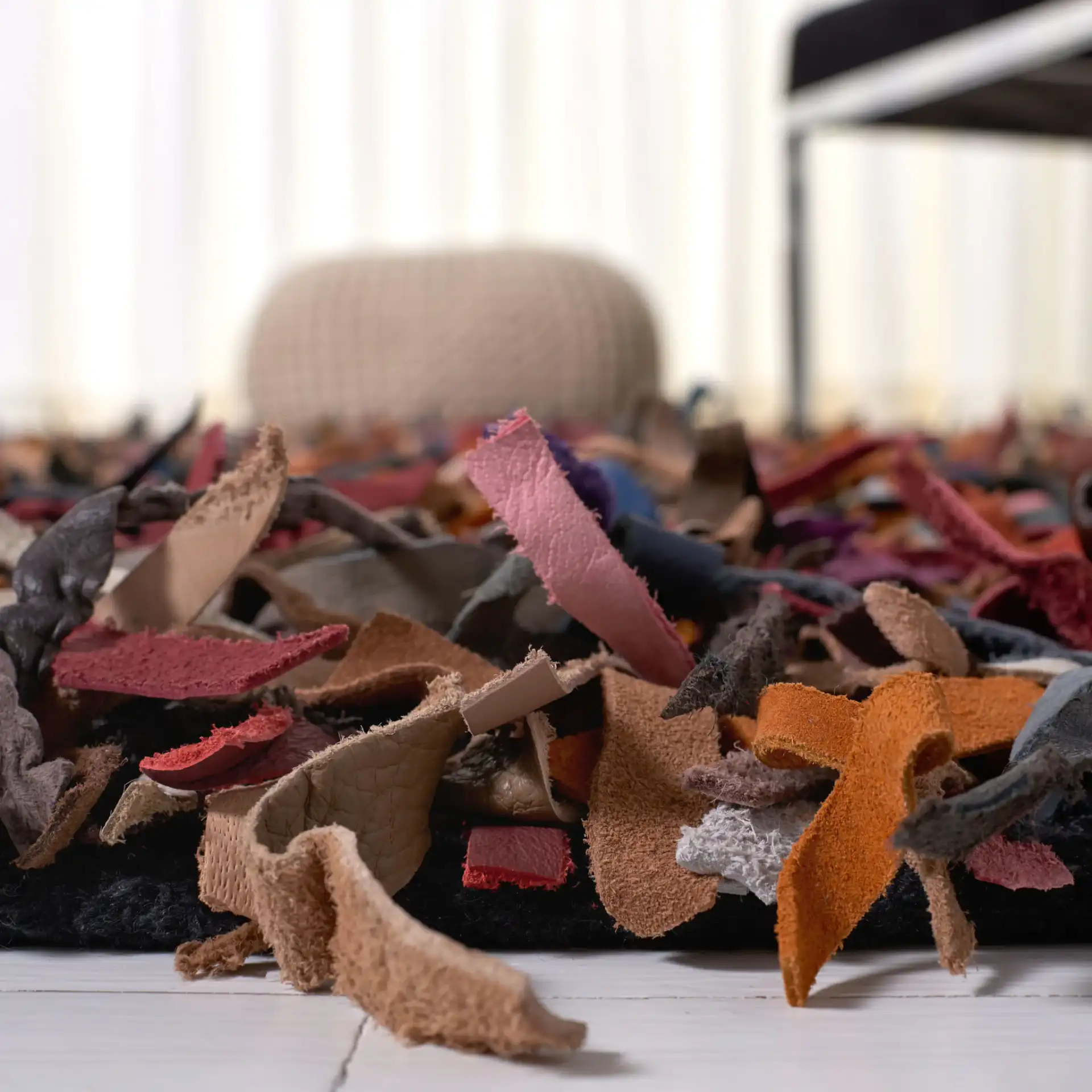 Leather Shag Solid Rug in Multicolor in a styled room