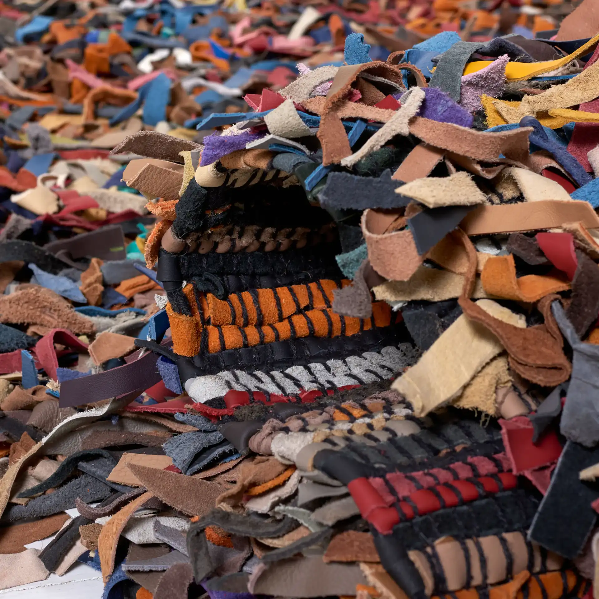 Leather Shag Solid Rug in Multicolor in a styled room