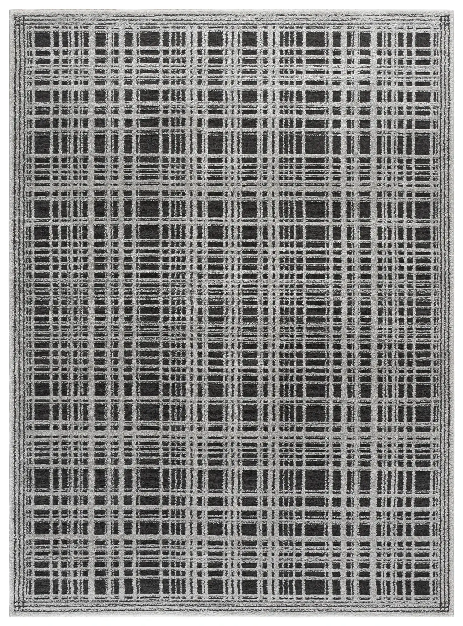 Lunara Plaid Bordered Rug in Black / Ivory