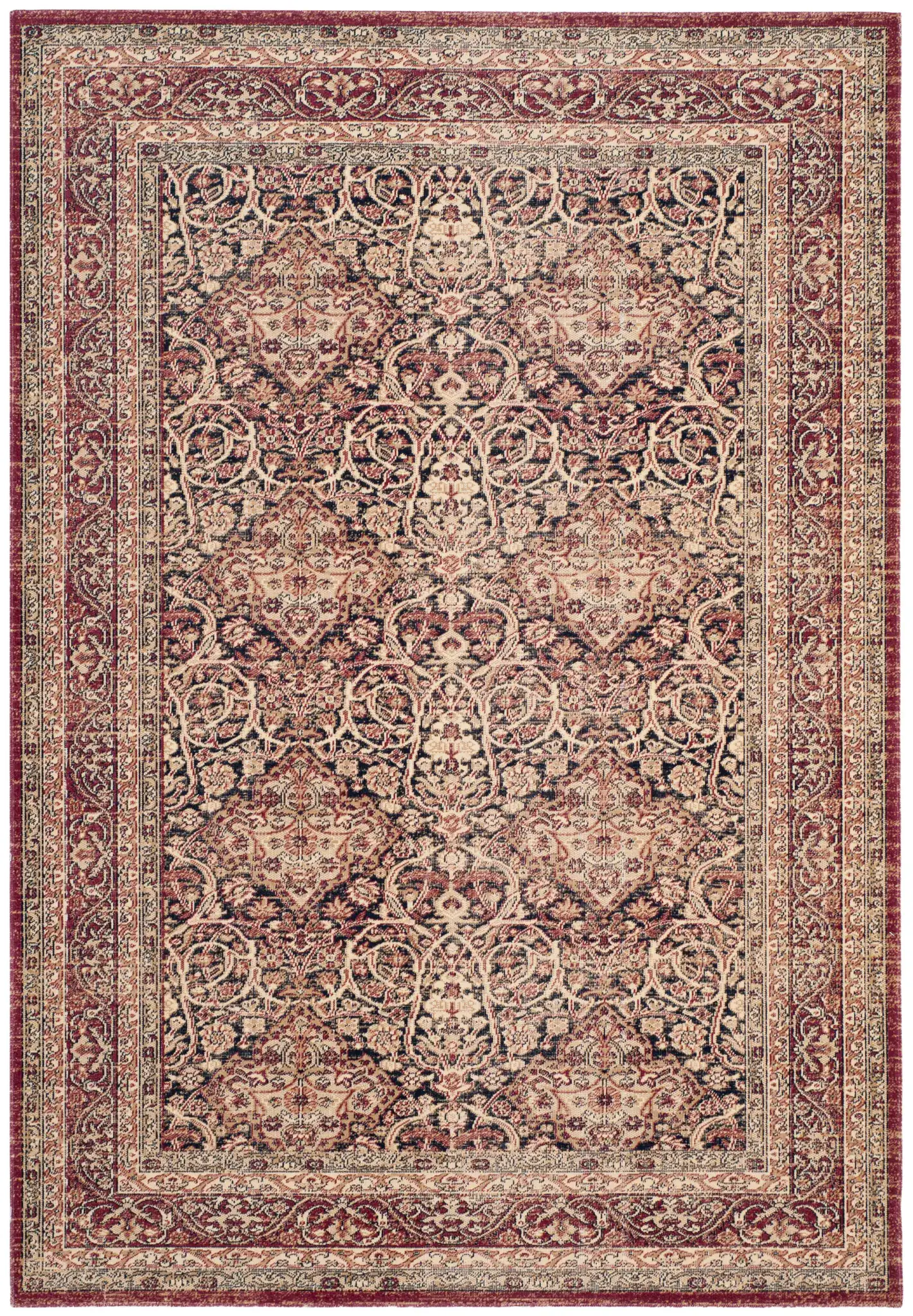 Lavar Kerman Arabesque Bordered Rug in Navy / Red