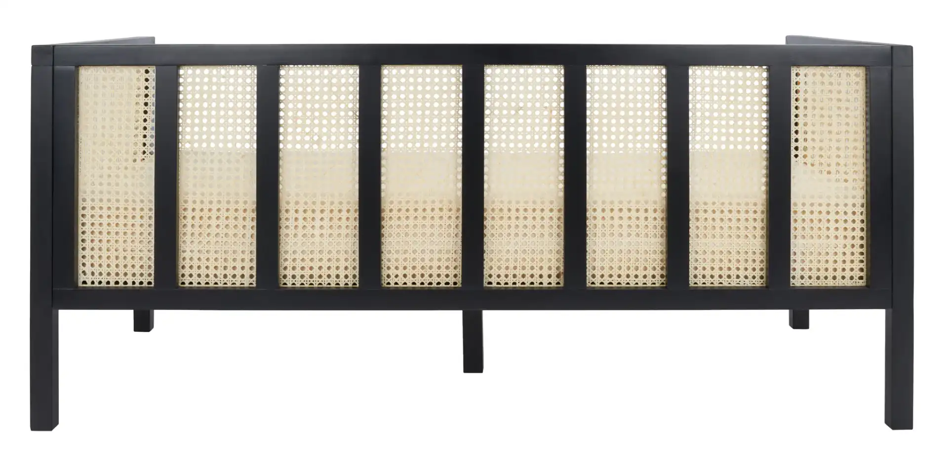 Maude Rattan Three-Seater Sofa in Black, detail view
