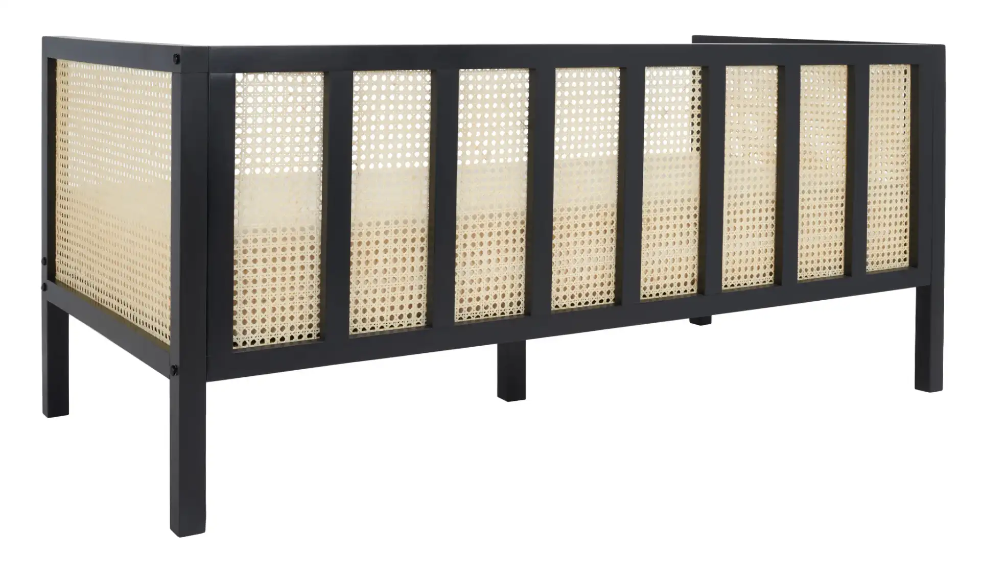 Maude Rattan Three-Seater Sofa in Black, detail view