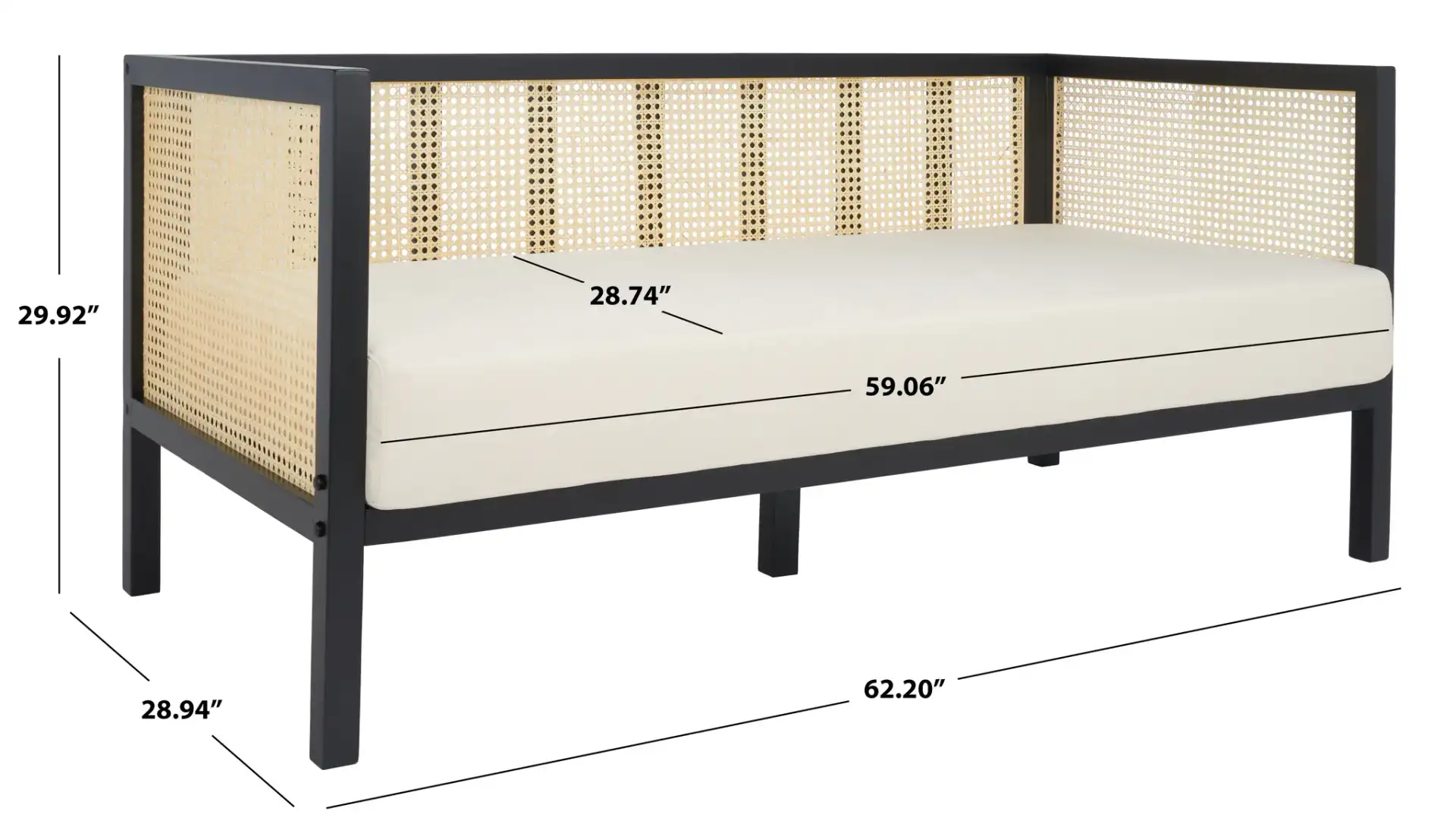 Maude Rattan Three-Seater Sofa in Black, detail view