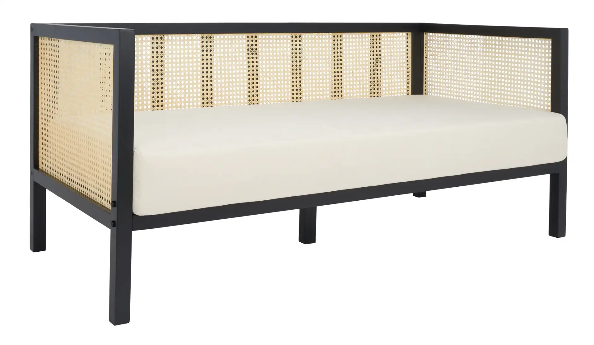 Maude Rattan Three-Seater Sofa in Black, detail view