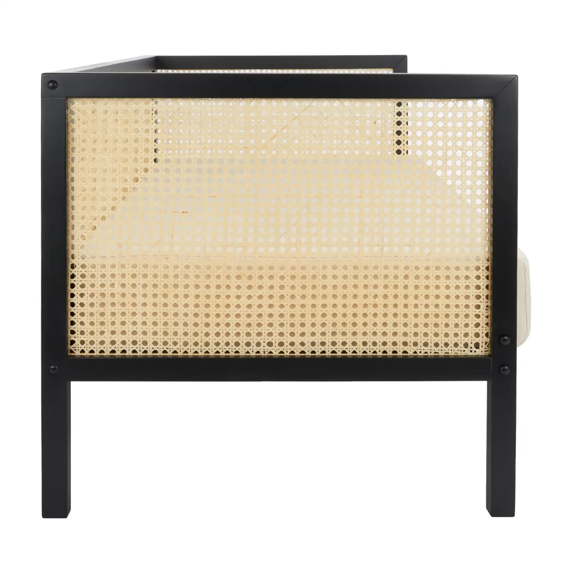 Maude Rattan Three-Seater Sofa in Black, detail view