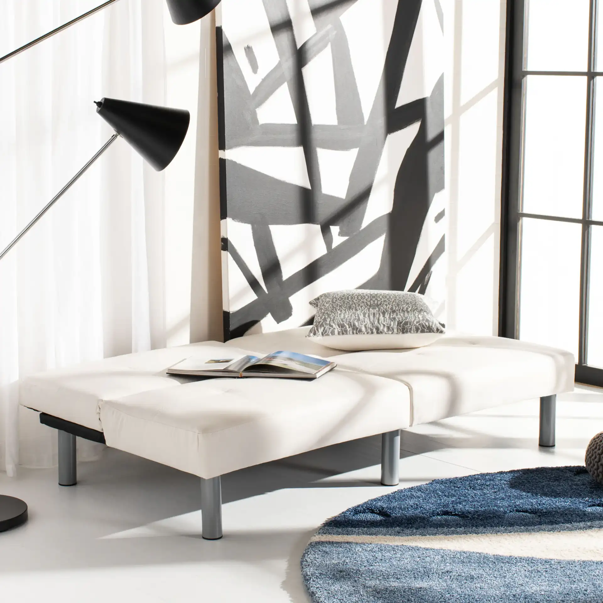 Noho Foldable Futon Bed in White / Silver, detail view