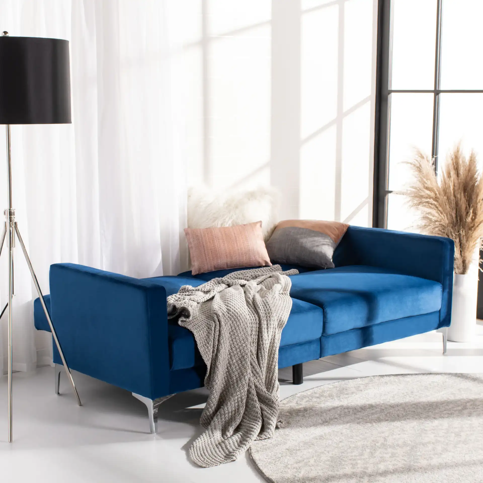 Chelsea Foldable Futon Bed in Cognac / Chrome, detail view