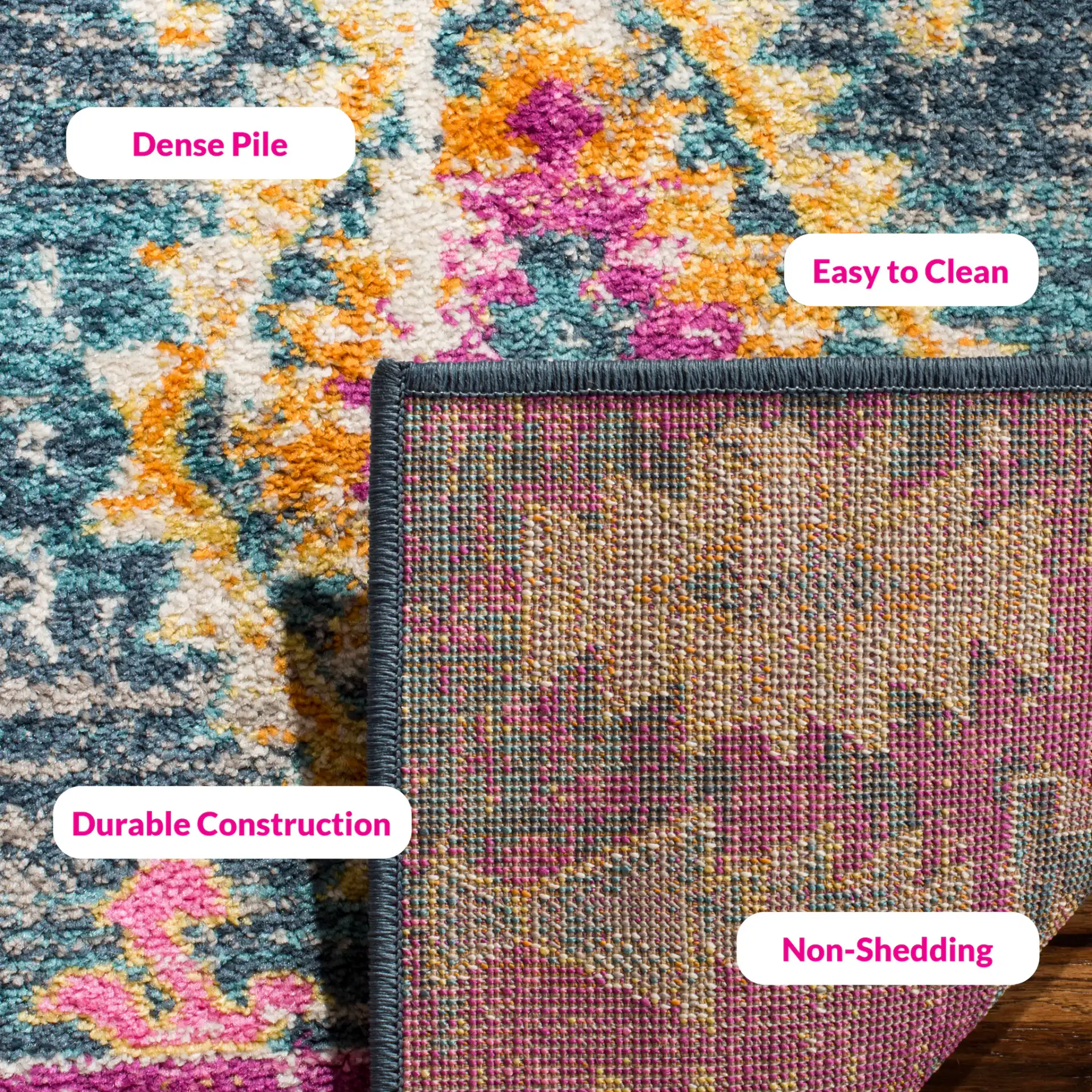 Madison Diamond Column Rug in Fuchsia / Blue in a styled room