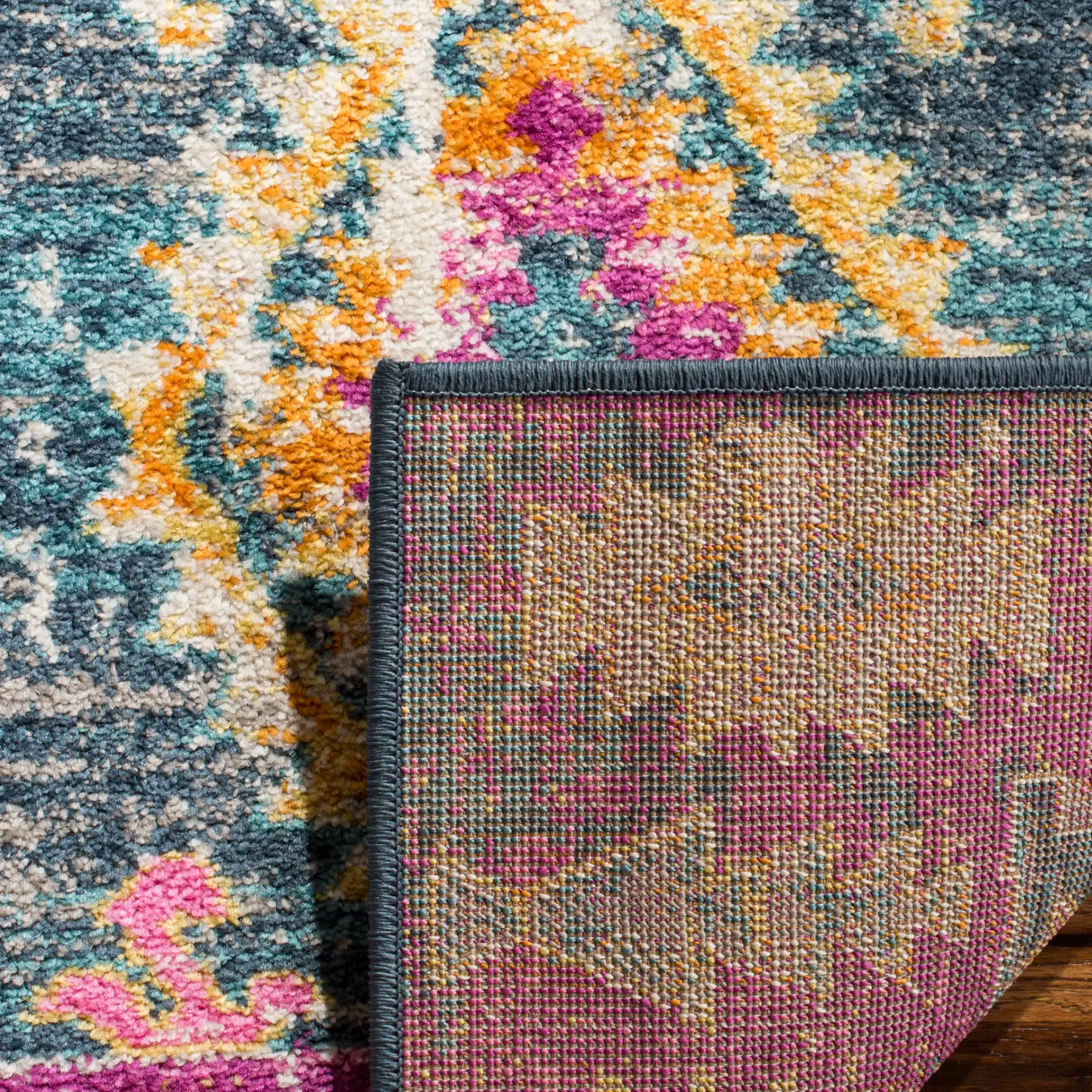 Madison Diamond Column Rug in Fuchsia / Blue in a styled room