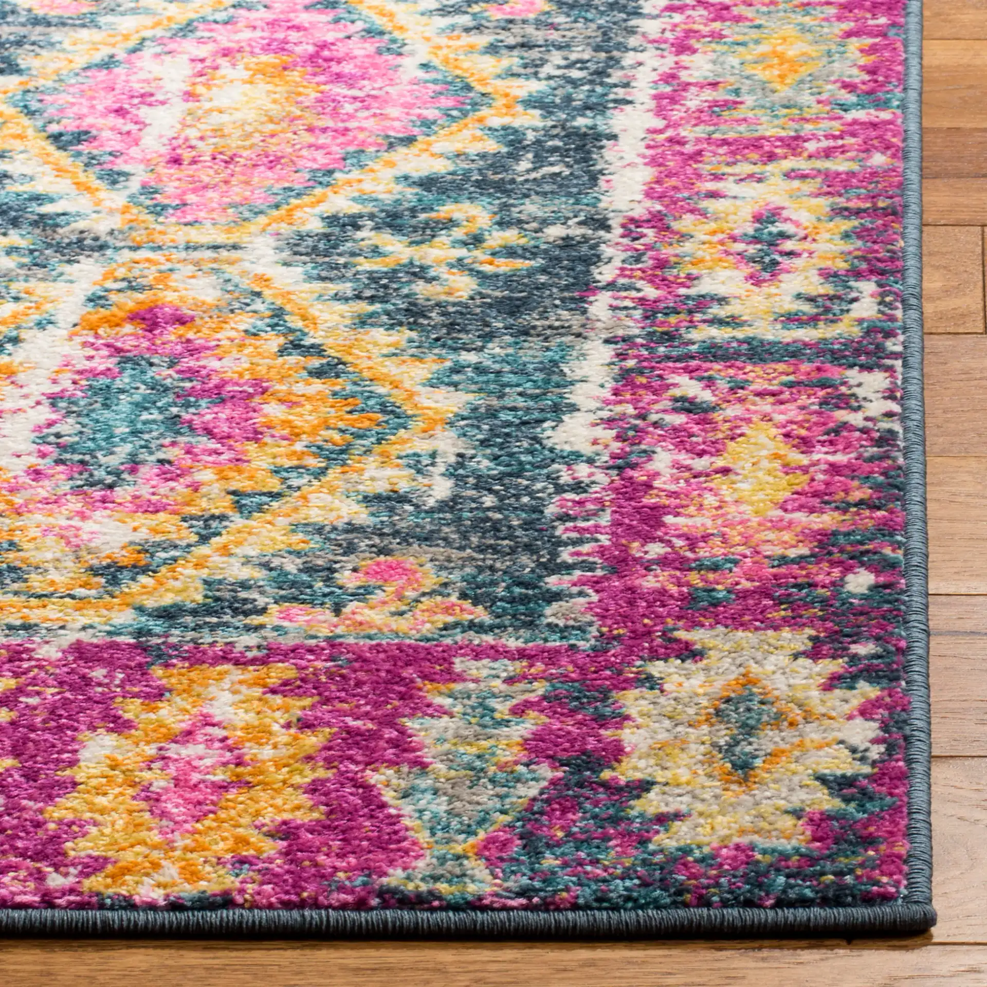 Madison Diamond Column Rug in Fuchsia / Blue in a styled room