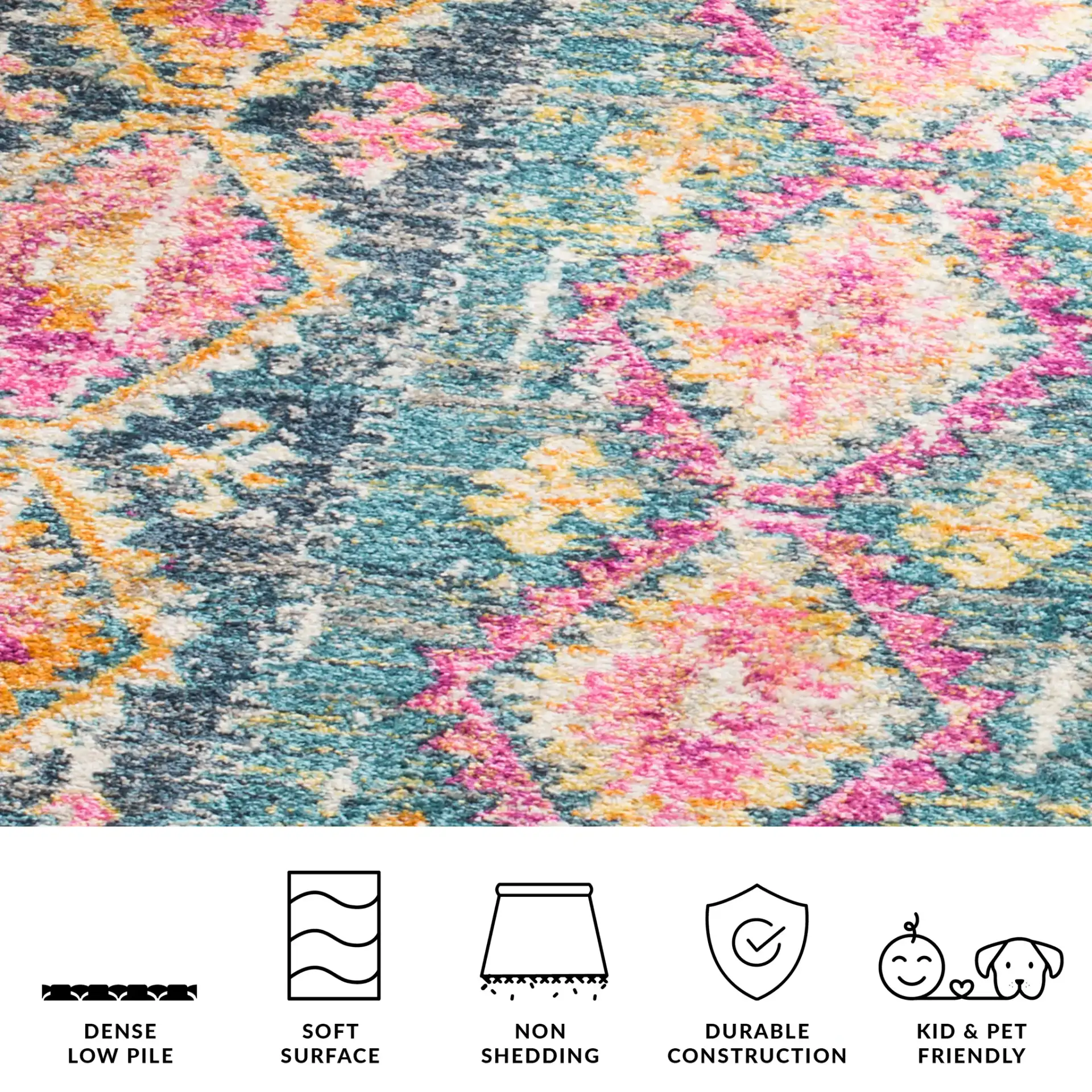 Madison Diamond Column Rug in Fuchsia / Blue in a styled room