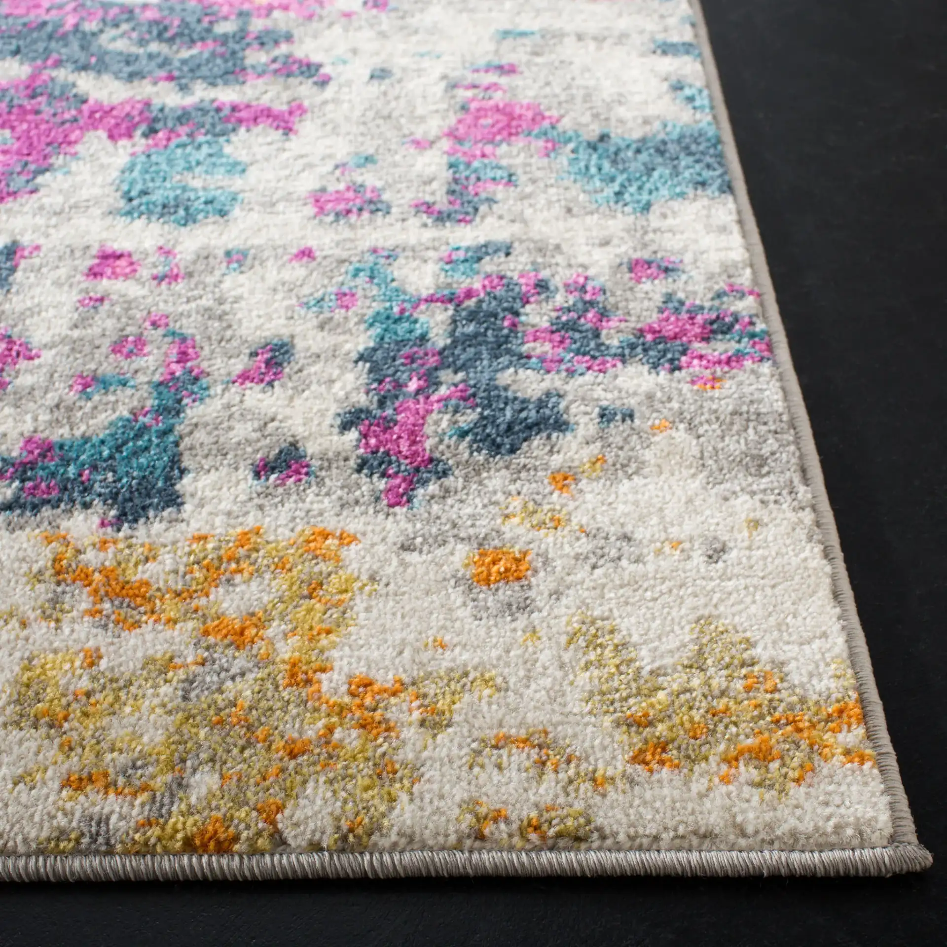 Madison Abstract Grid Rug in Ivory / Blue in a styled room