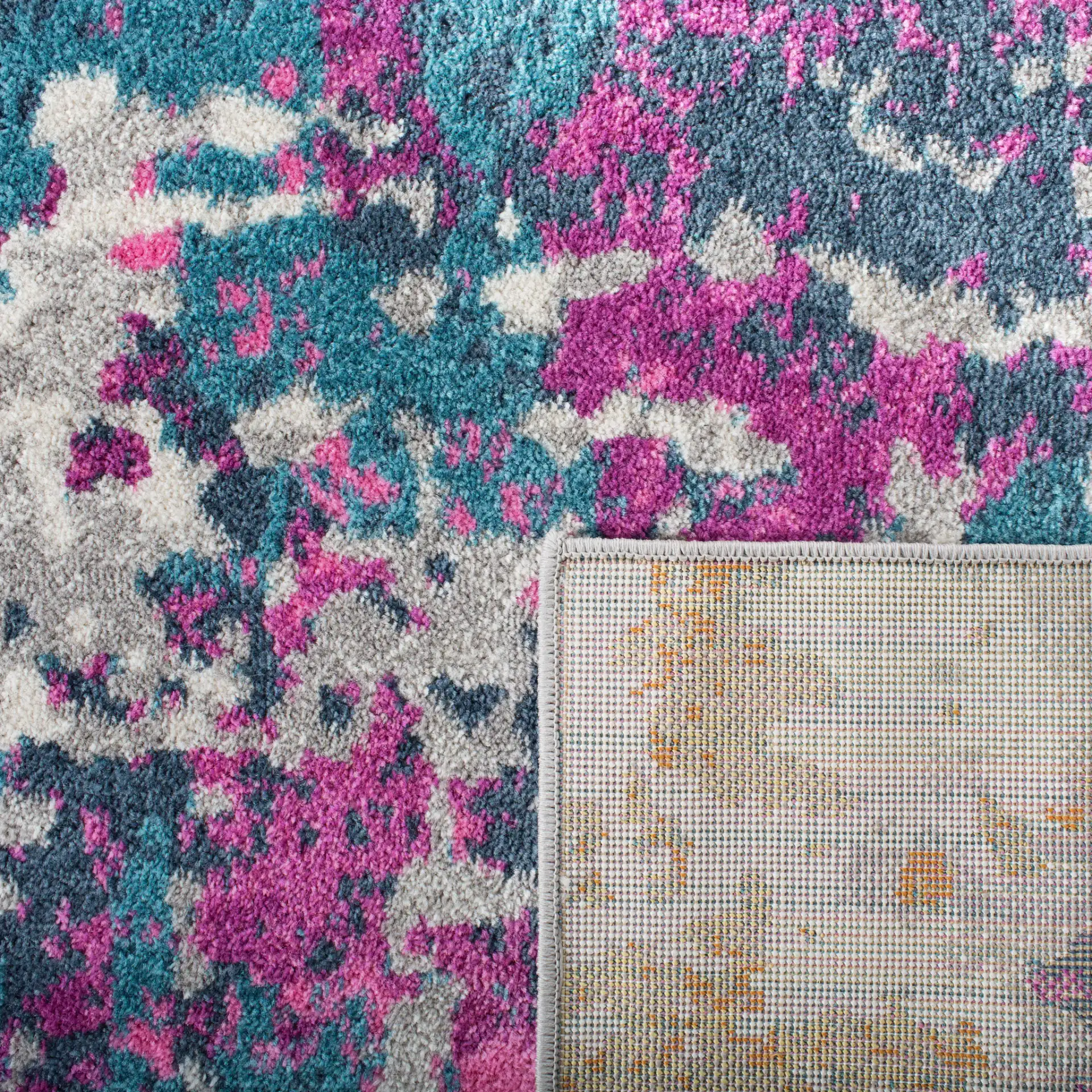 Madison Abstract Grid Rug in Ivory / Blue in a styled room