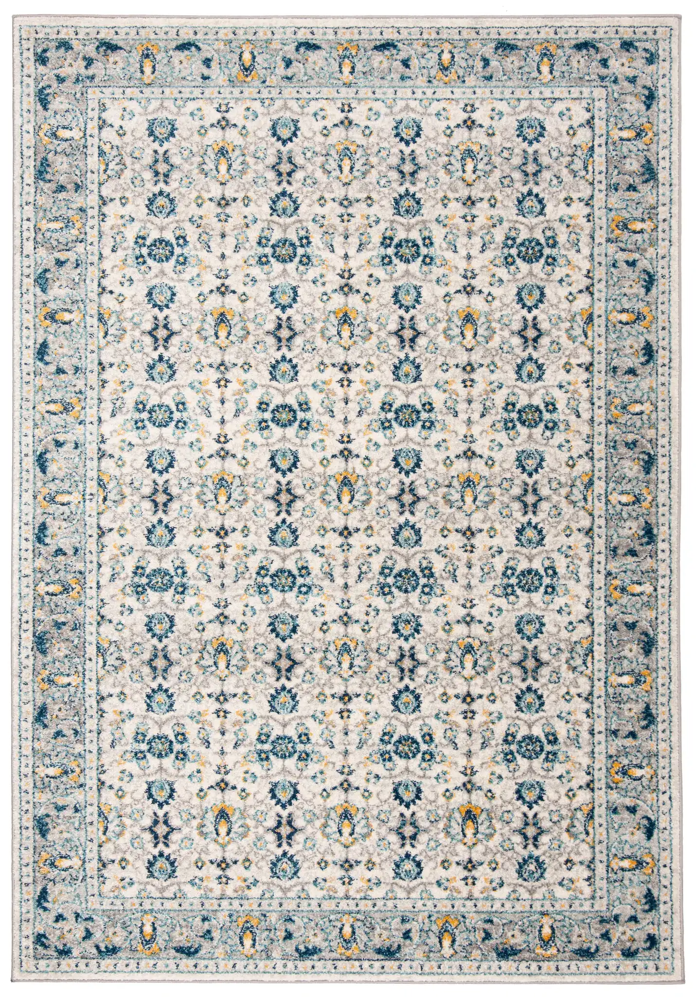 Madison Floral Bordered Rug in Ivory / Navy
