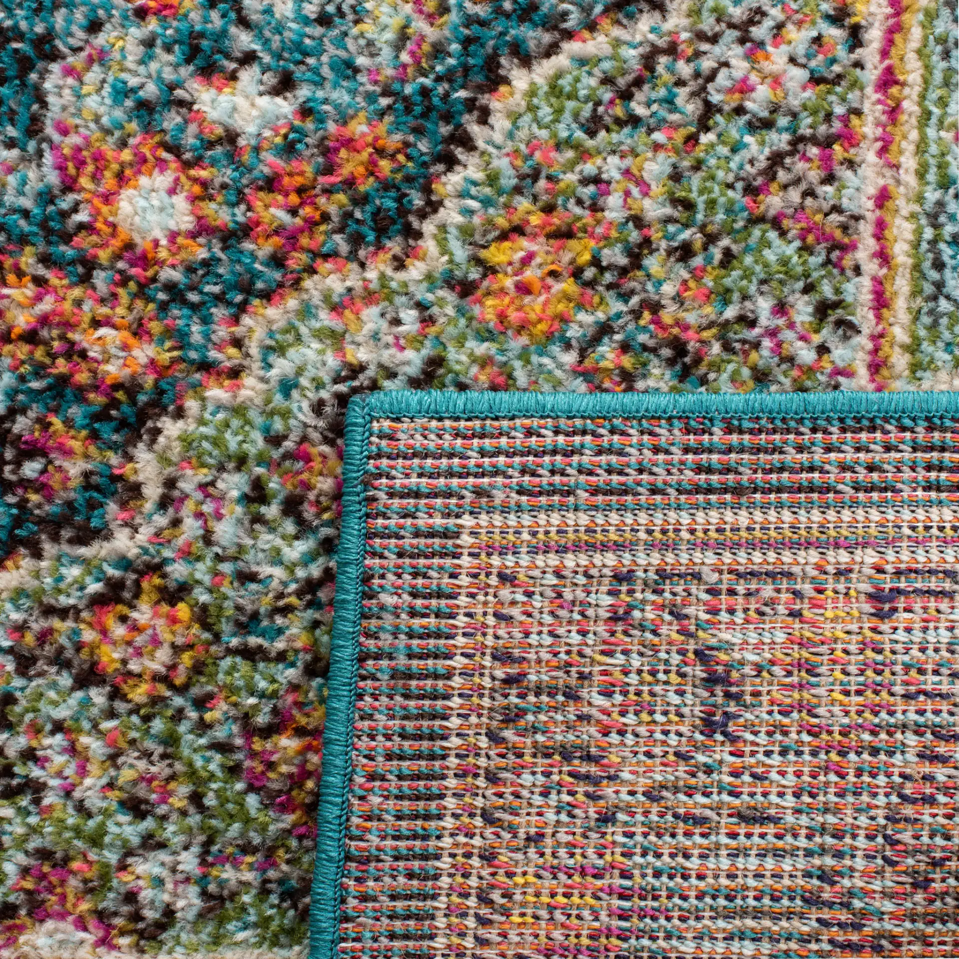 Madison Medallion Bordered Rug in Navy / Turquoise in a styled room