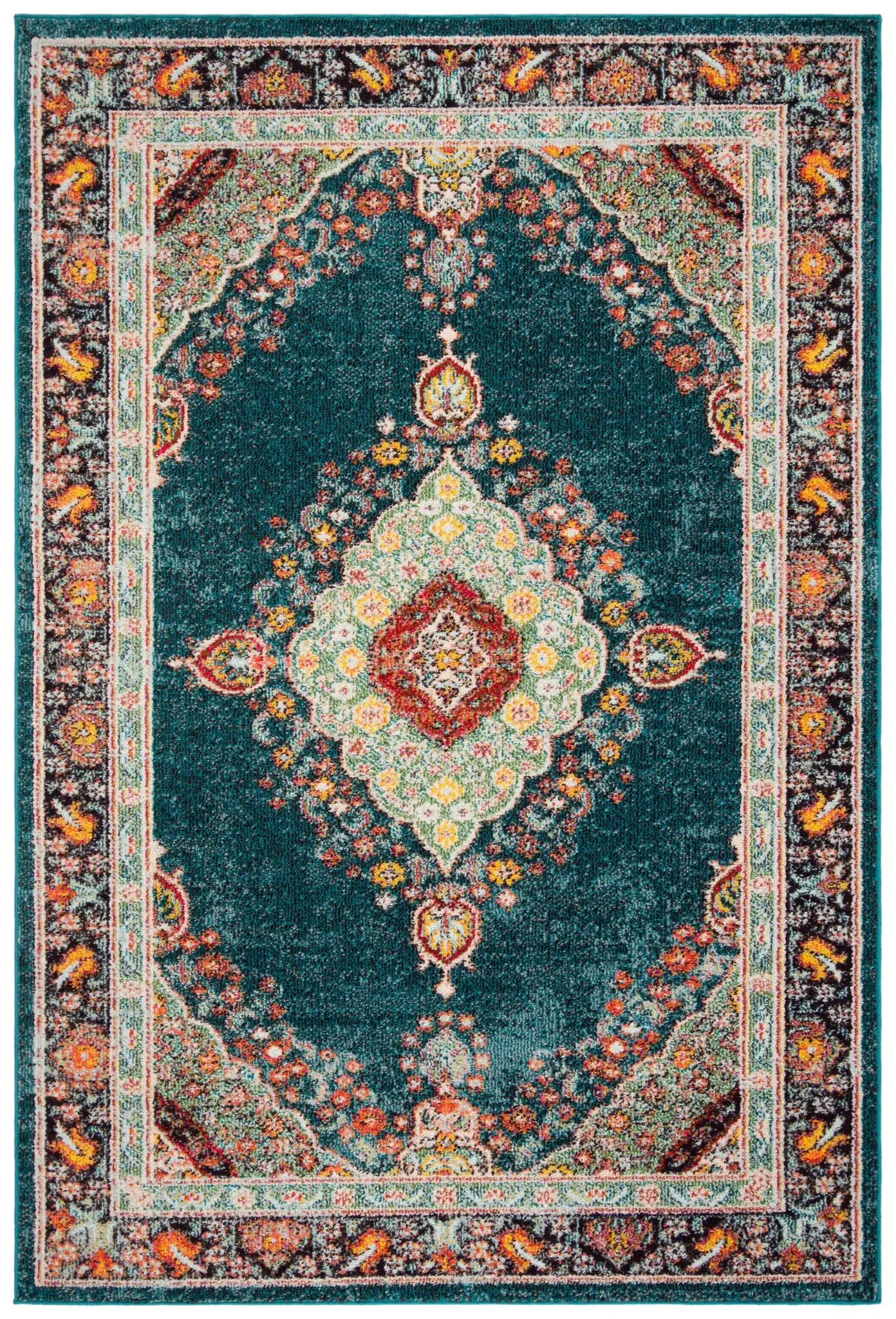 Madison Medallion Bordered Rug in Navy / Turquoise