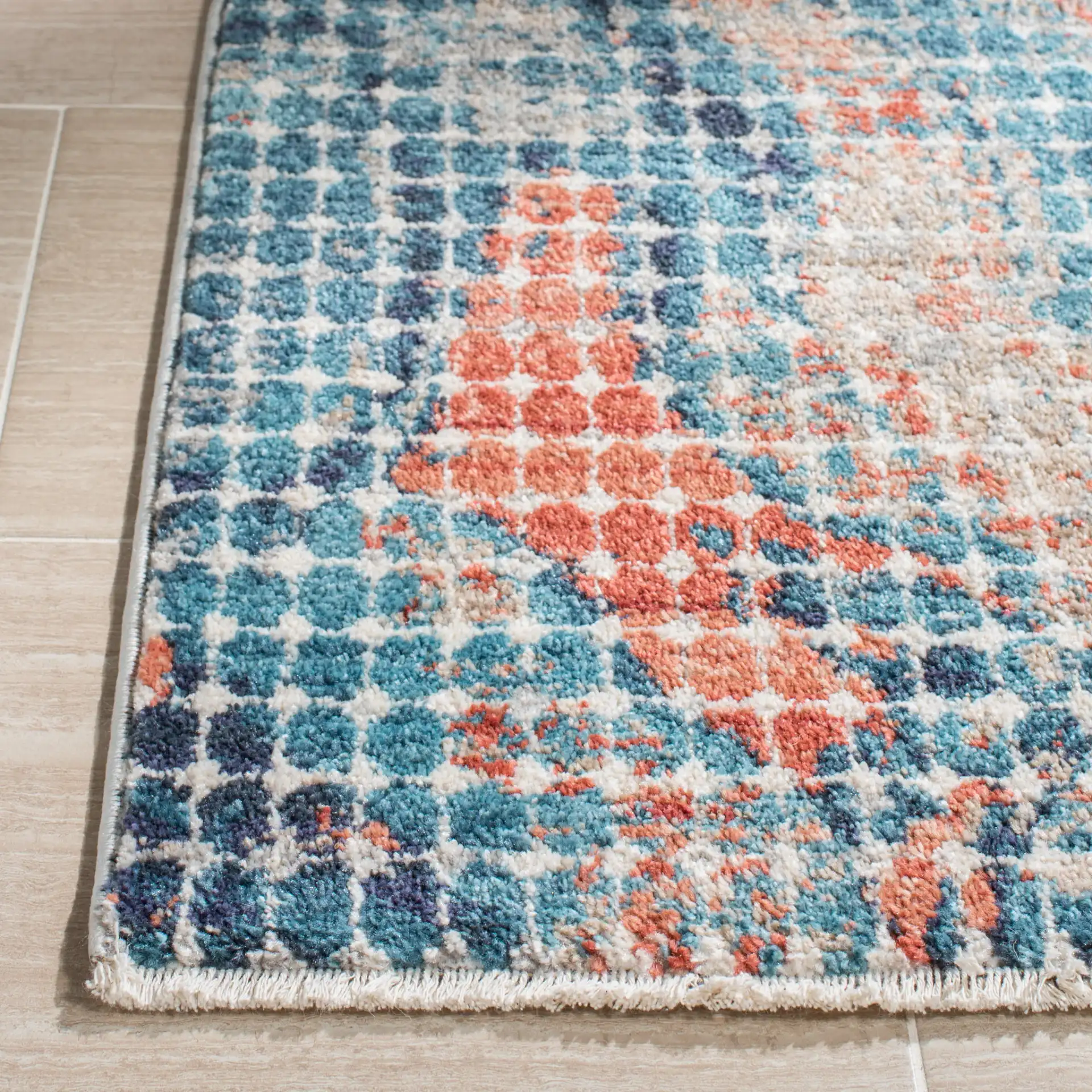Madison Modernist Abstract Dotted Rug in Gray / Blue in a styled room
