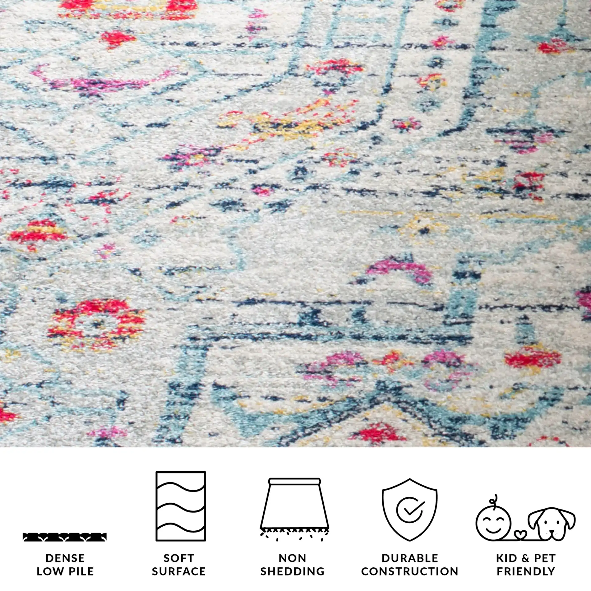 Madison Transitional Geometric Medallion Rug in Light Gray / Fuchsia in a styled room