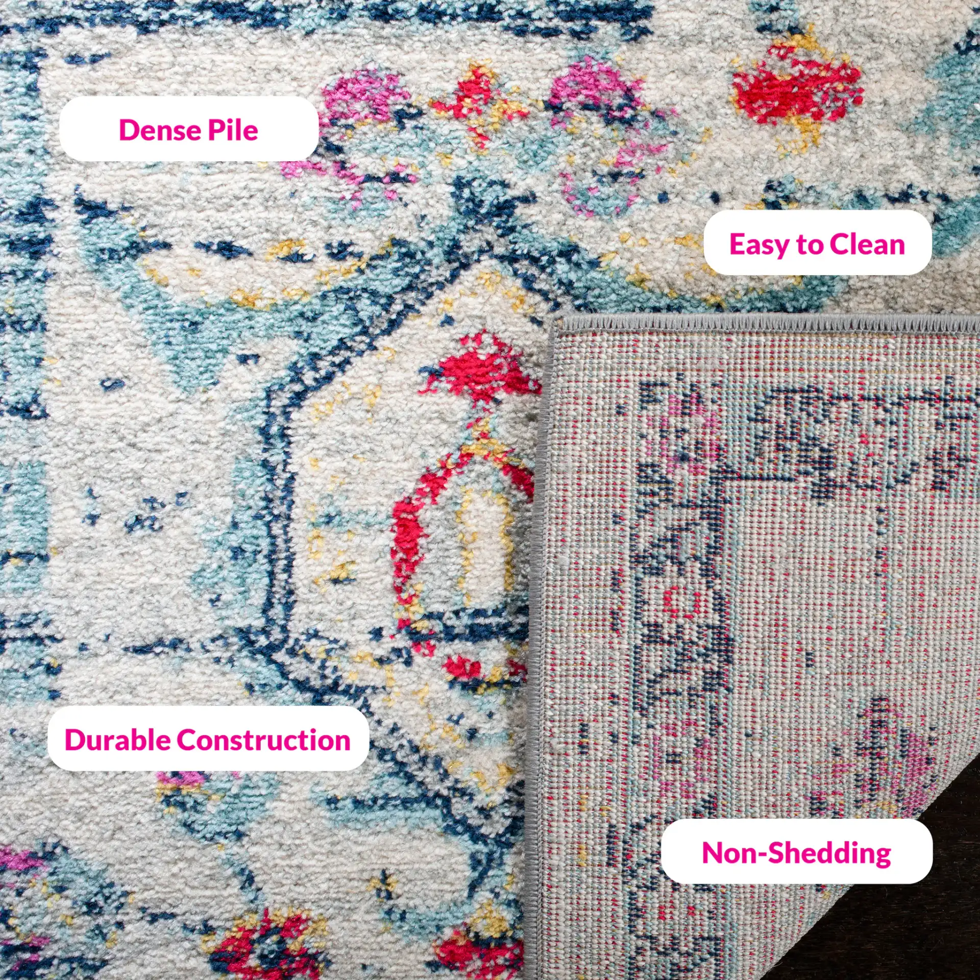 Madison Transitional Geometric Medallion Rug in Light Gray / Fuchsia in a styled room