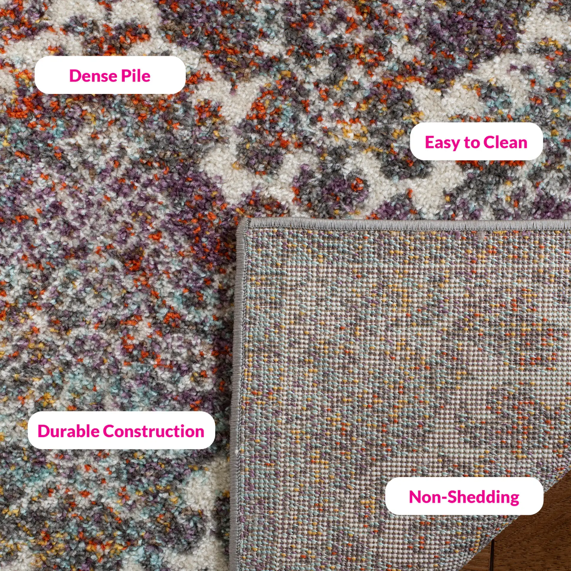 Madison Damask Rug in Light Gray / Rust in a styled room