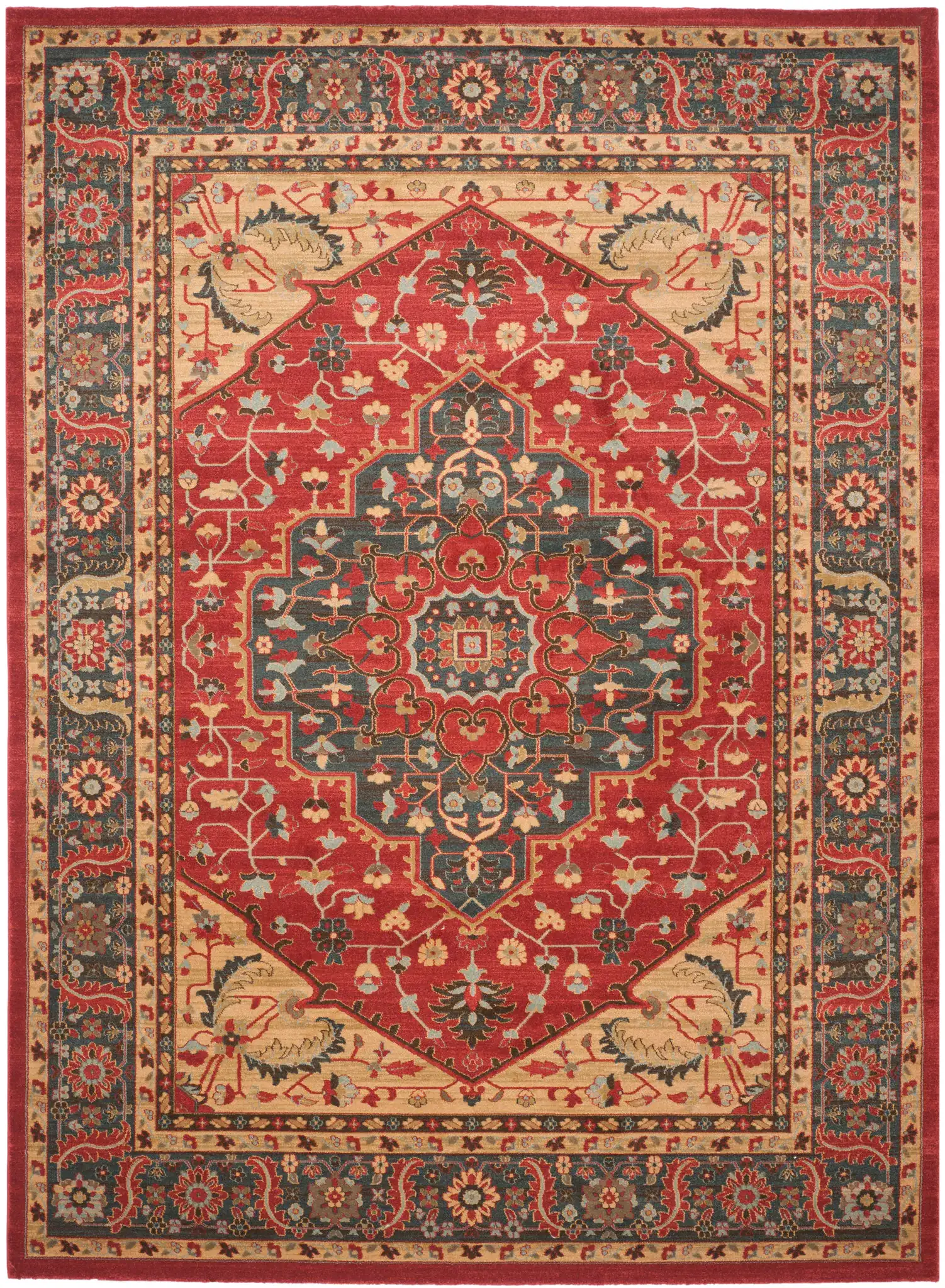 Mahal Persian Medallion Bordered Rug in Navy / Red