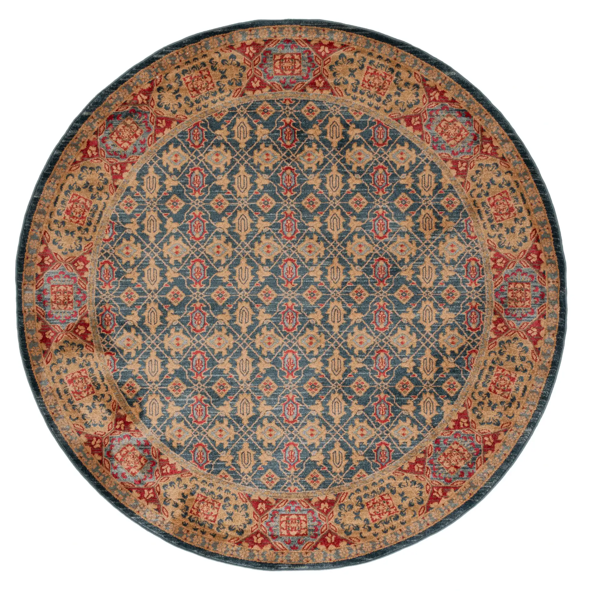 Mahal Lattice Bordered Rug in Light Blue / Red