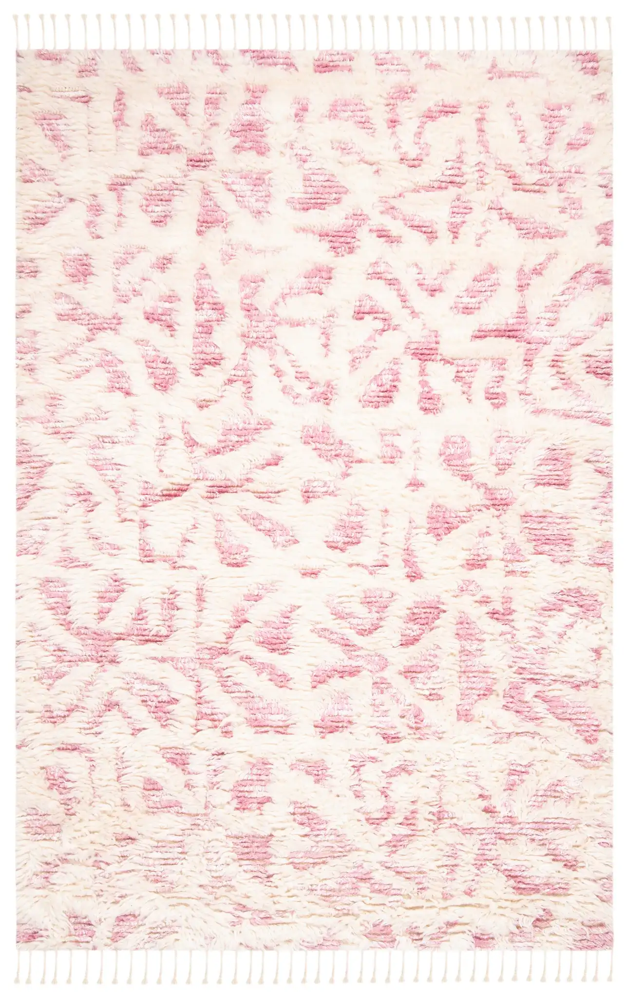 Manhattan Tribal Lattice Hand-Knotted Wool Rug in Ivory / Pink
