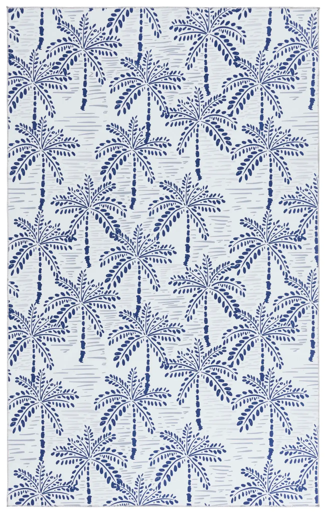 Malibu Palm Tree Washable Rug in Ivory / Navy