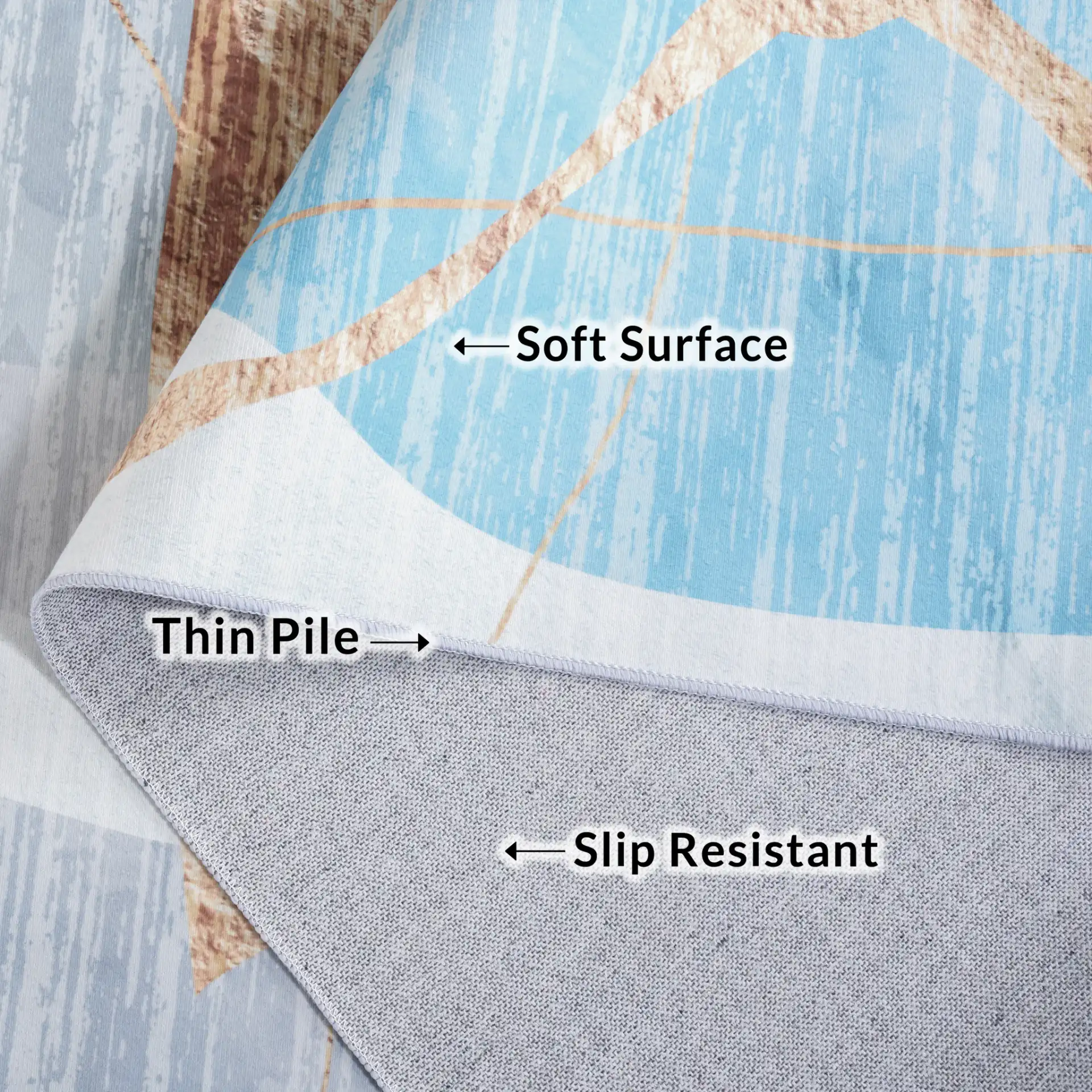 Malibu Modern Abstract Washable Rug in Blue / Gold in a styled room