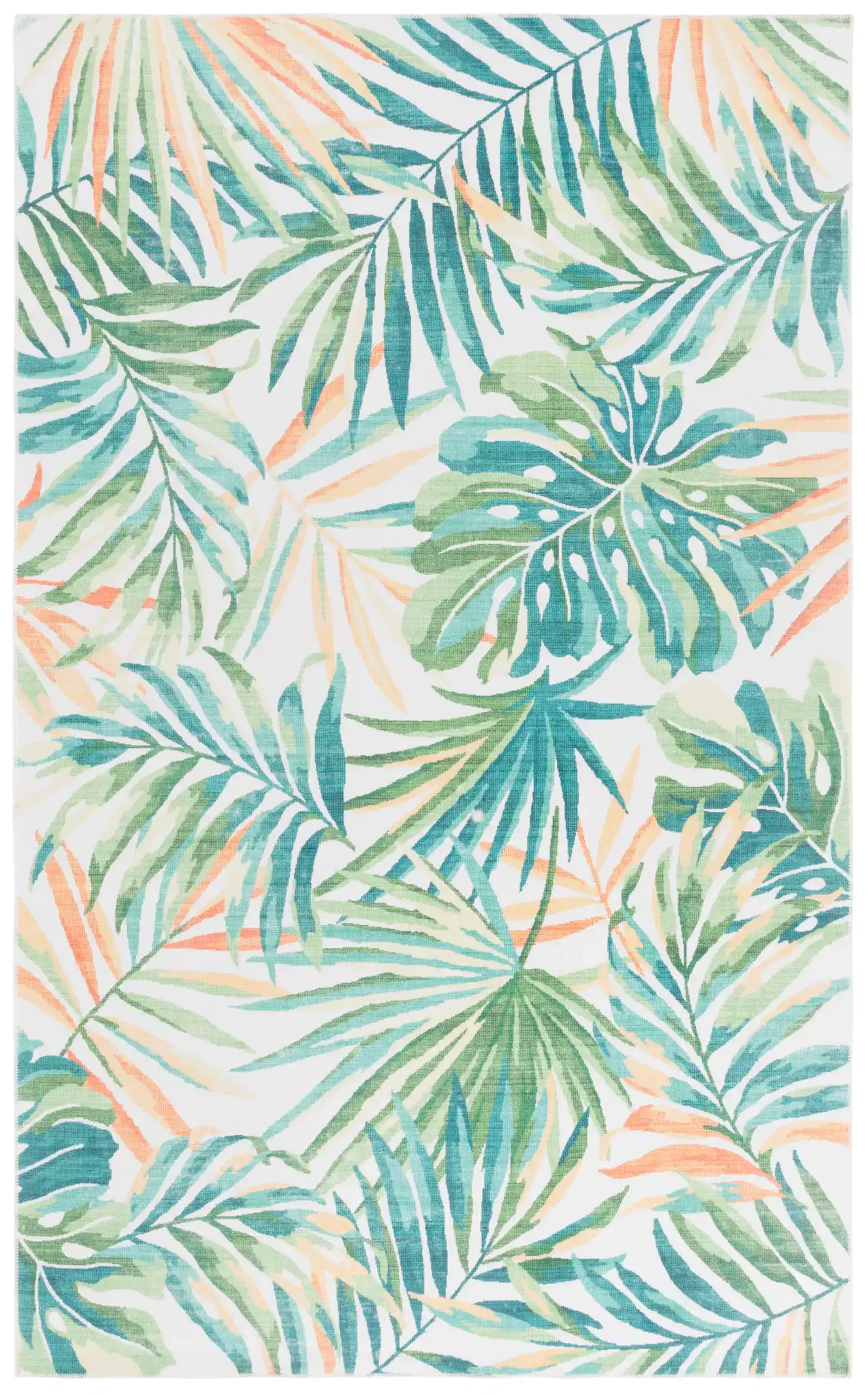 Malibu Tropical Palm Washable Rug in Ivory / Green