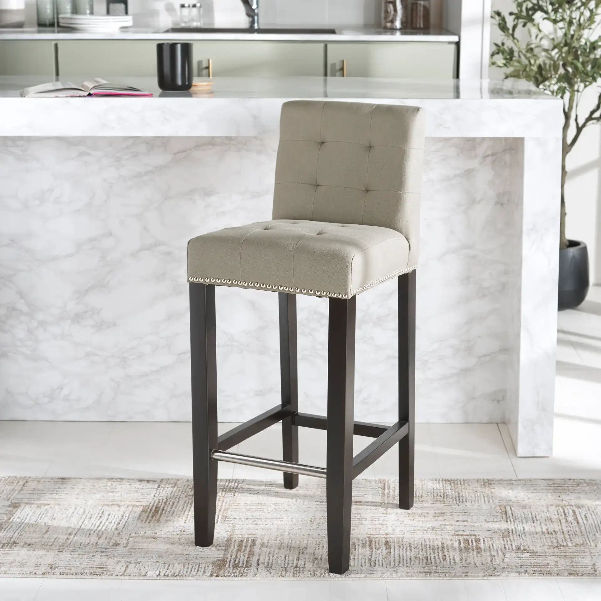 Thompson Barstool in Clay in a styled room
