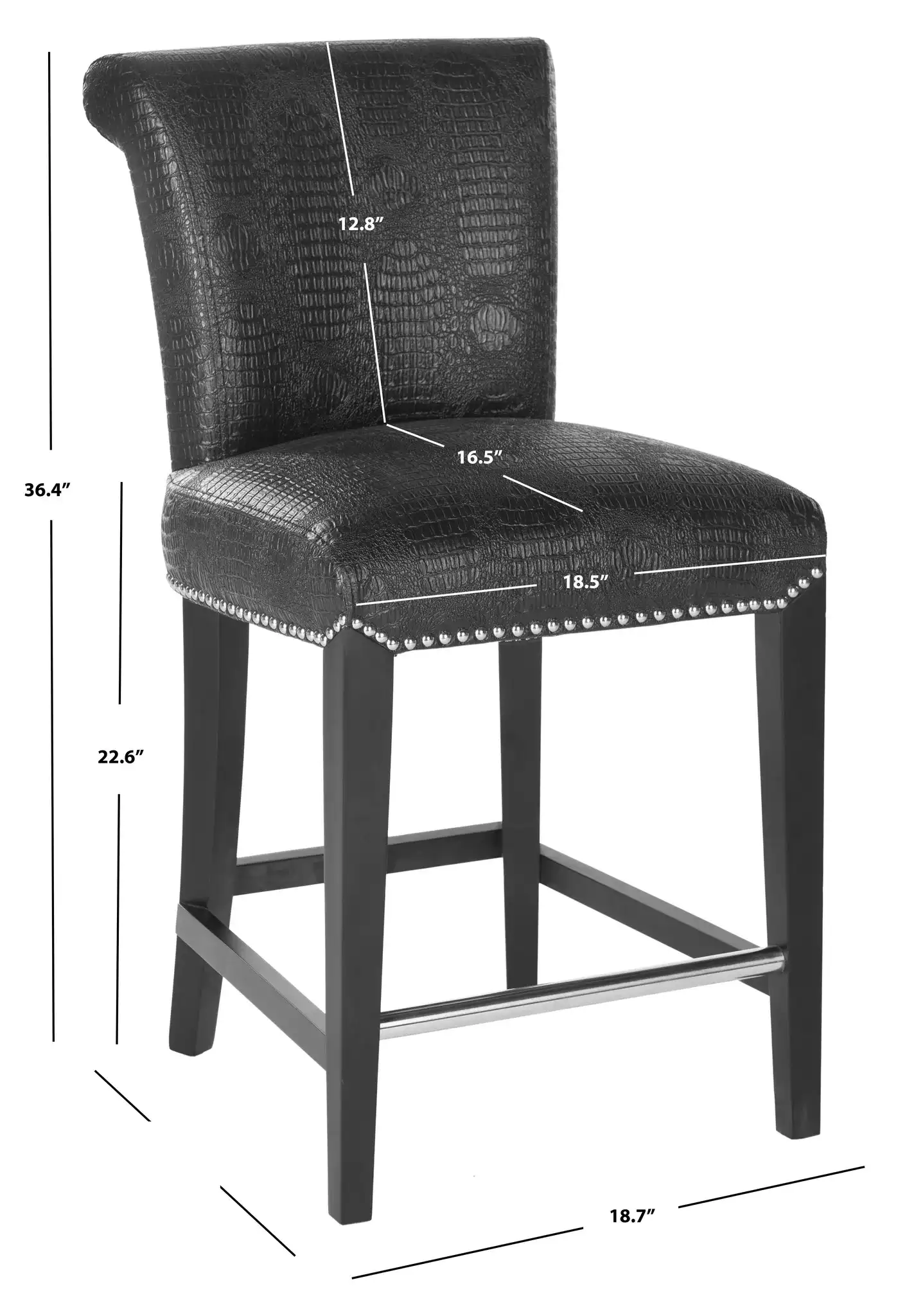 Seth Counter Stool in Black / Crocodile, detail view
