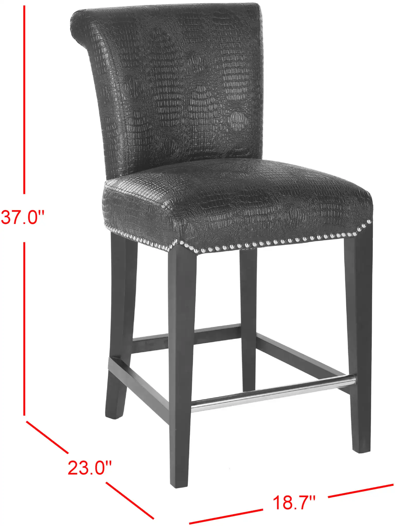 Seth Counter Stool in Black / Crocodile, detail view
