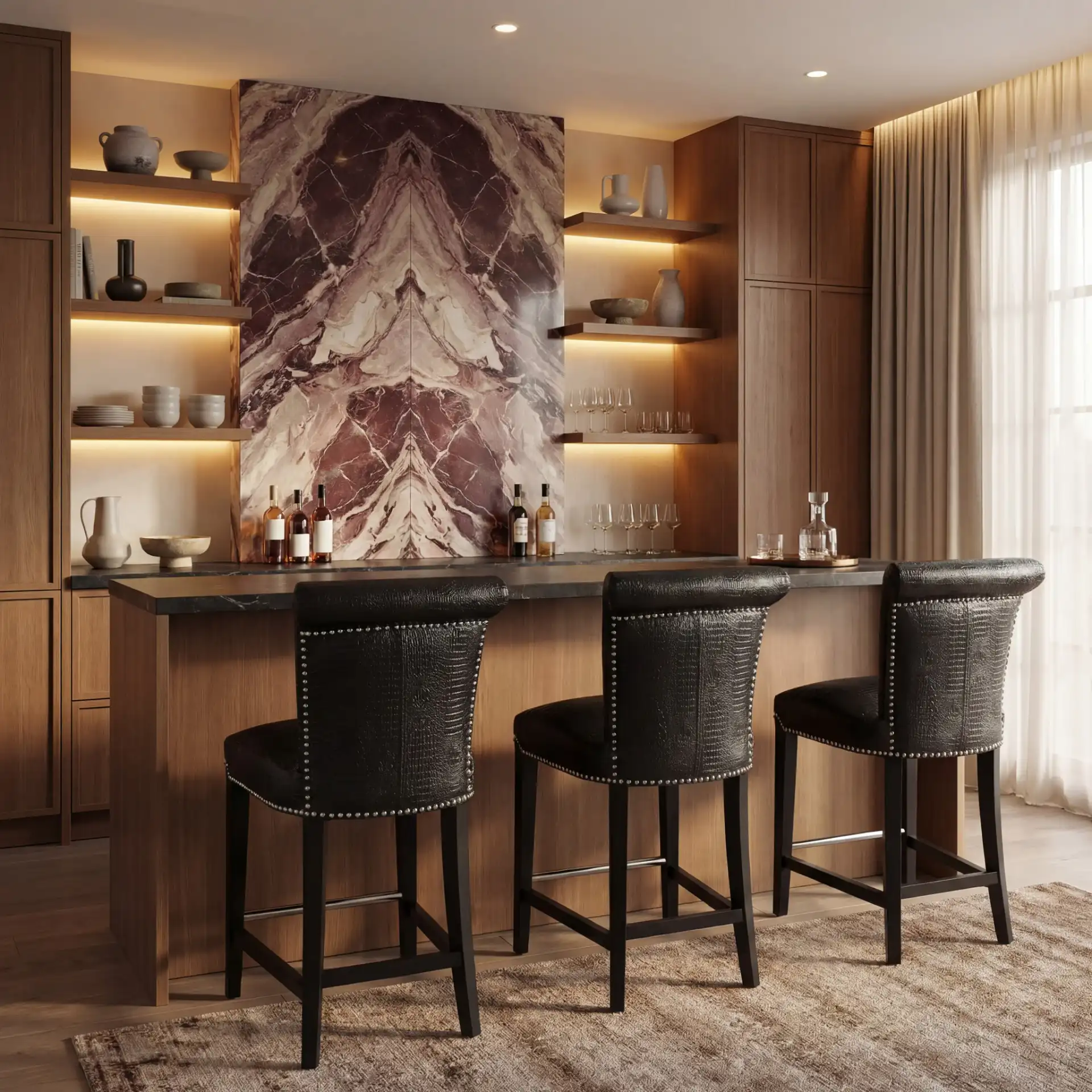 Seth Counter Stool in Black / Crocodile in a styled room