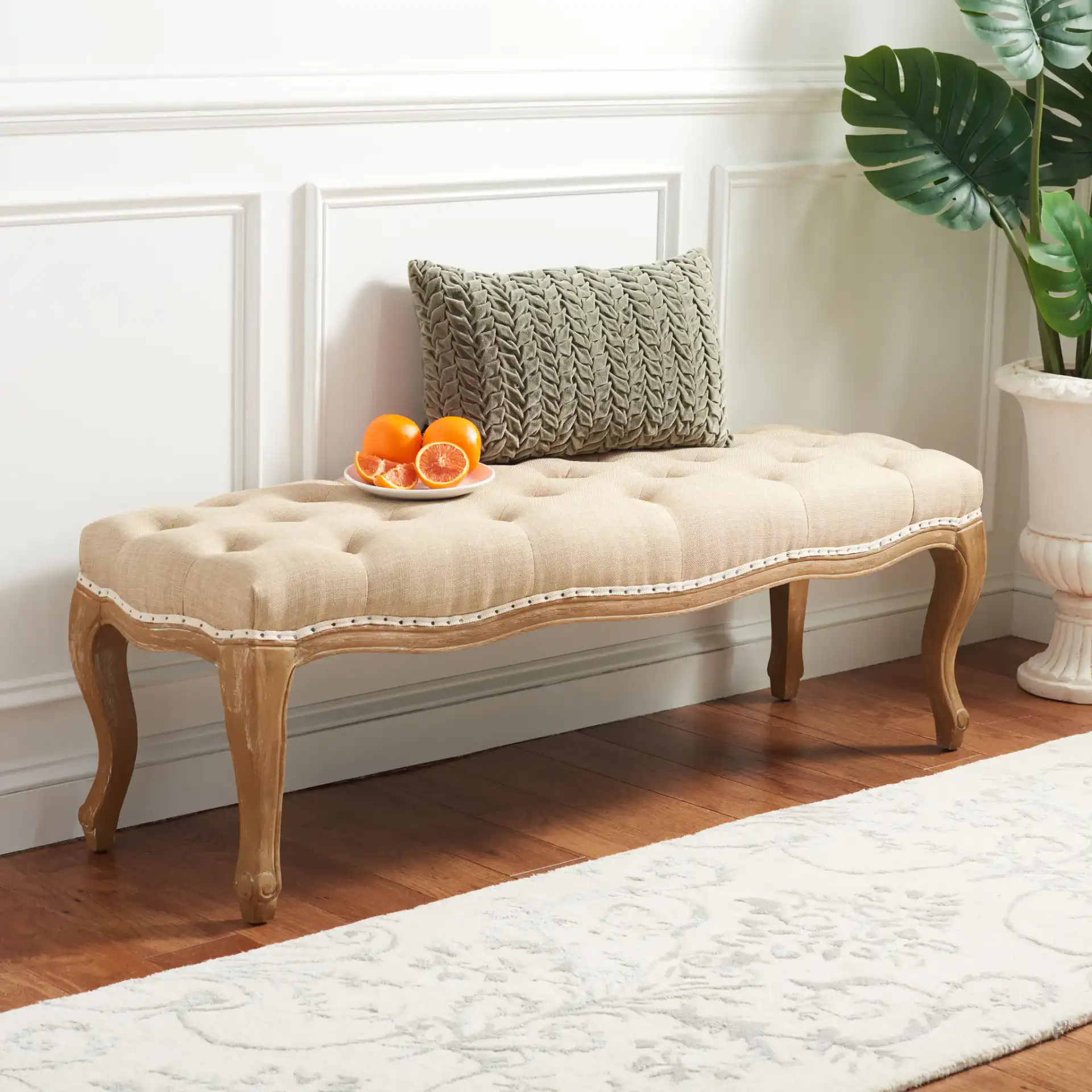 Ramsey Bench in Wheat / Natural Cream in a styled room